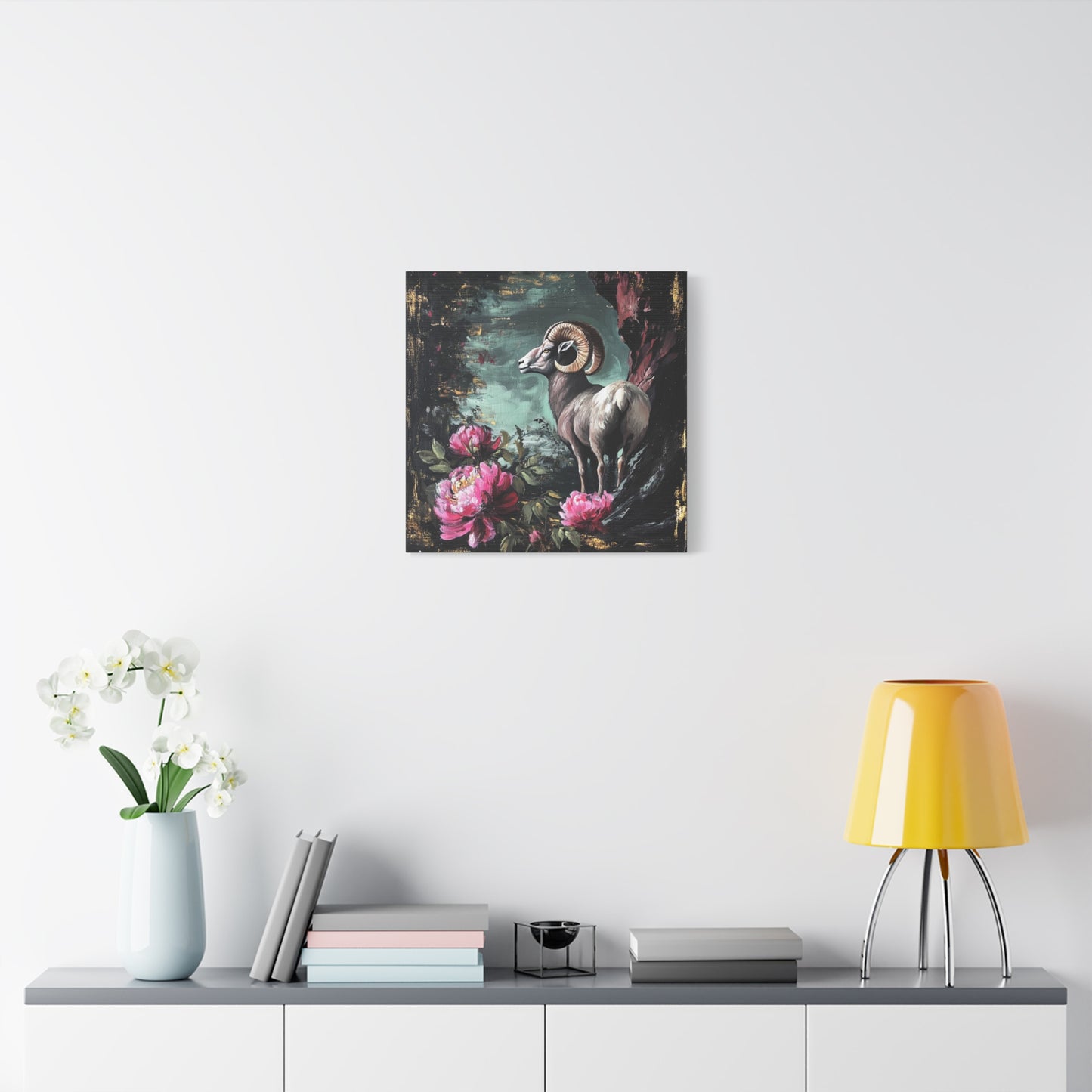 Bighorn Ram Canvas Wall Art | Wild Floral Matte Print