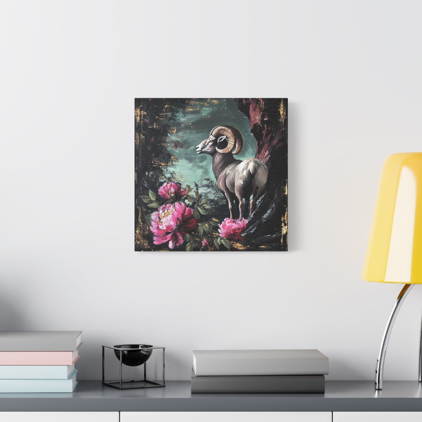 Bighorn Ram Canvas Wall Art | Wild Floral Matte Print