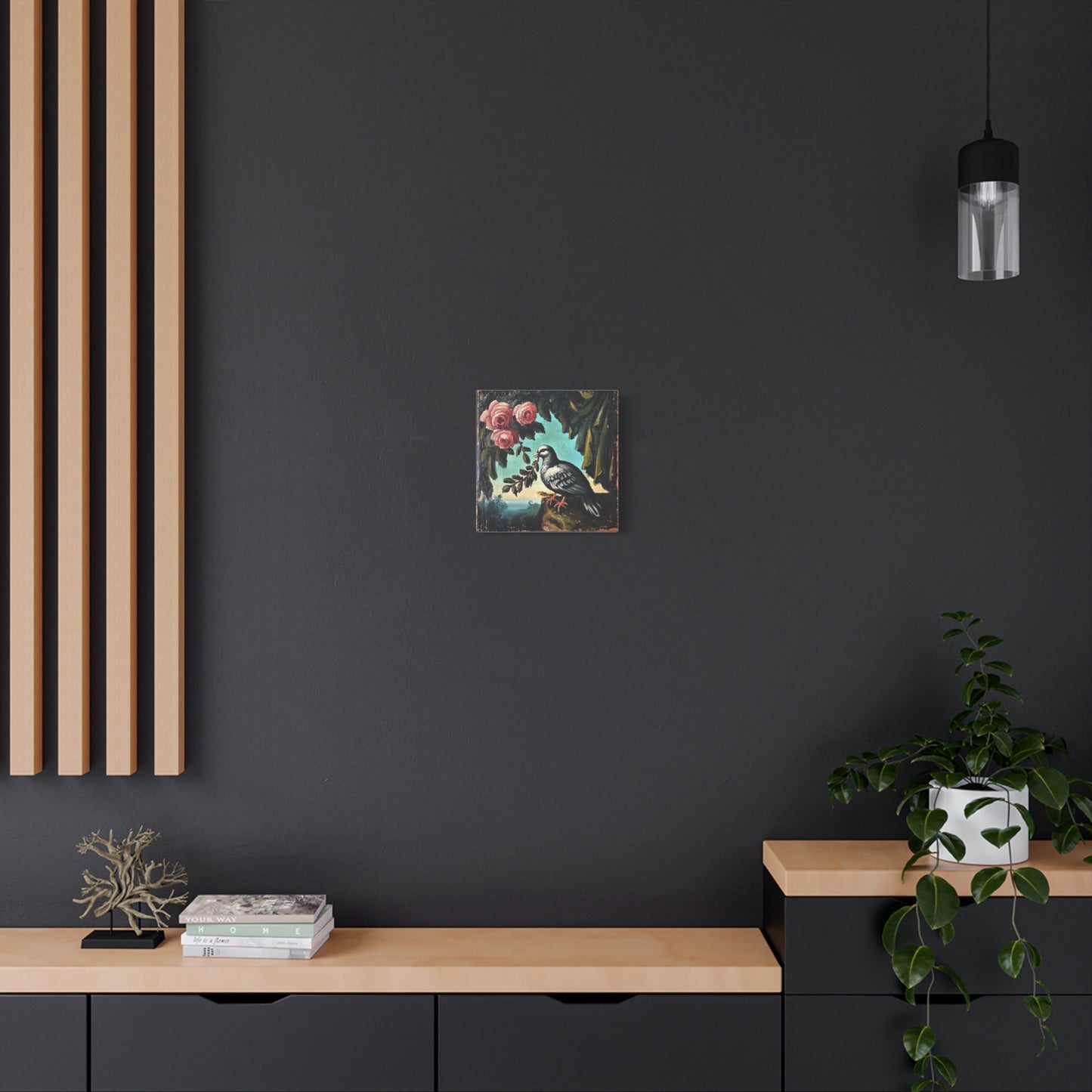 Dove & Roses Matte Canvas Wall Art | Vintage Bird & Floral Print