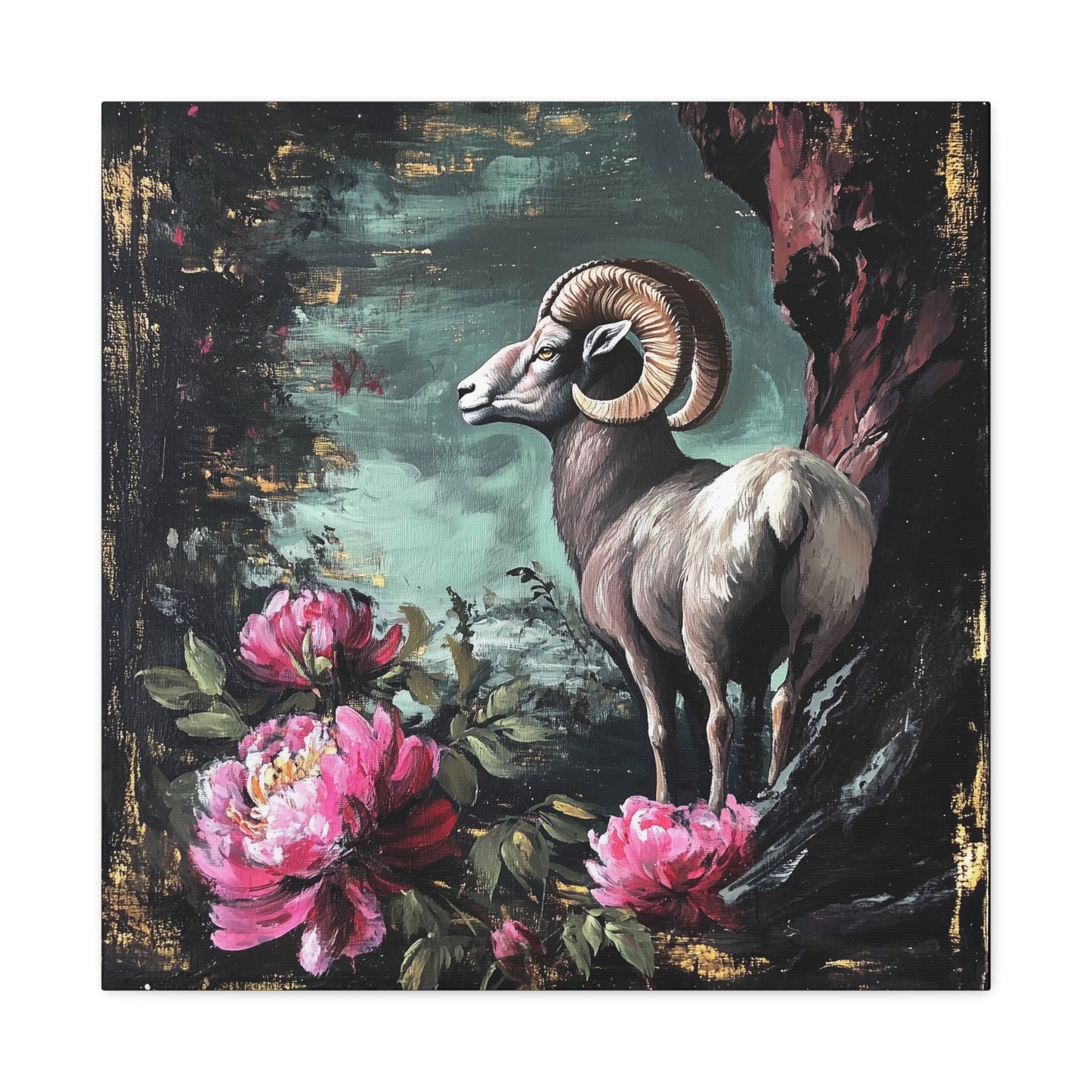 Bighorn Ram Canvas Wall Art | Wild Floral Matte Print