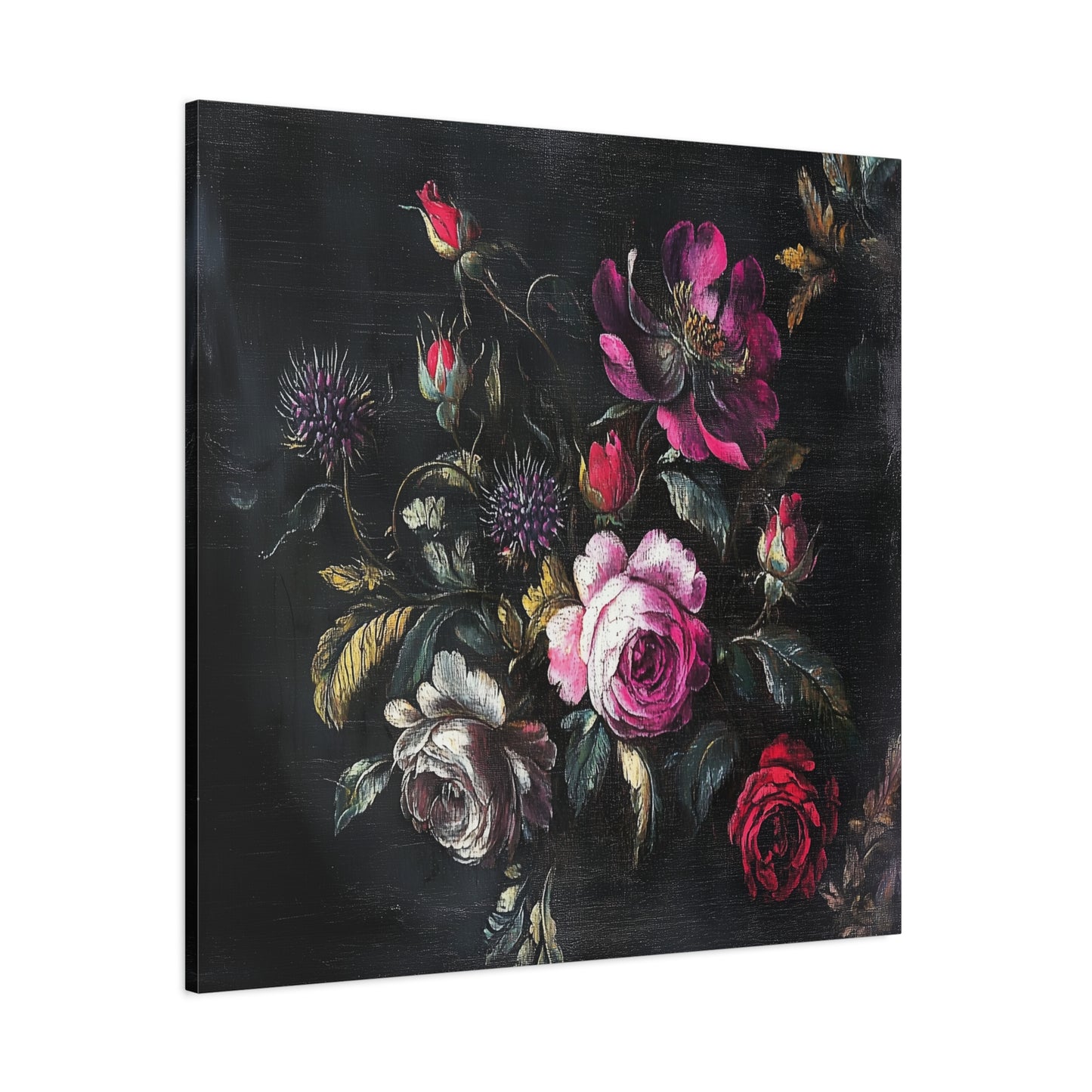 Vintage Dark Floral — Romantic Rose Bouquet Canvas Wall Art