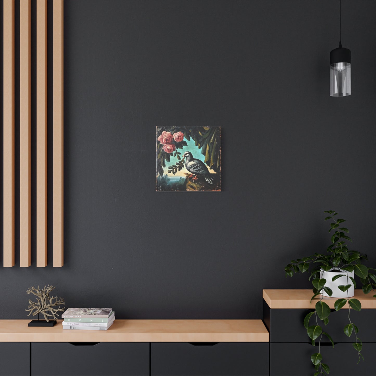 Dove & Roses Matte Canvas Wall Art | Vintage Bird & Floral Print