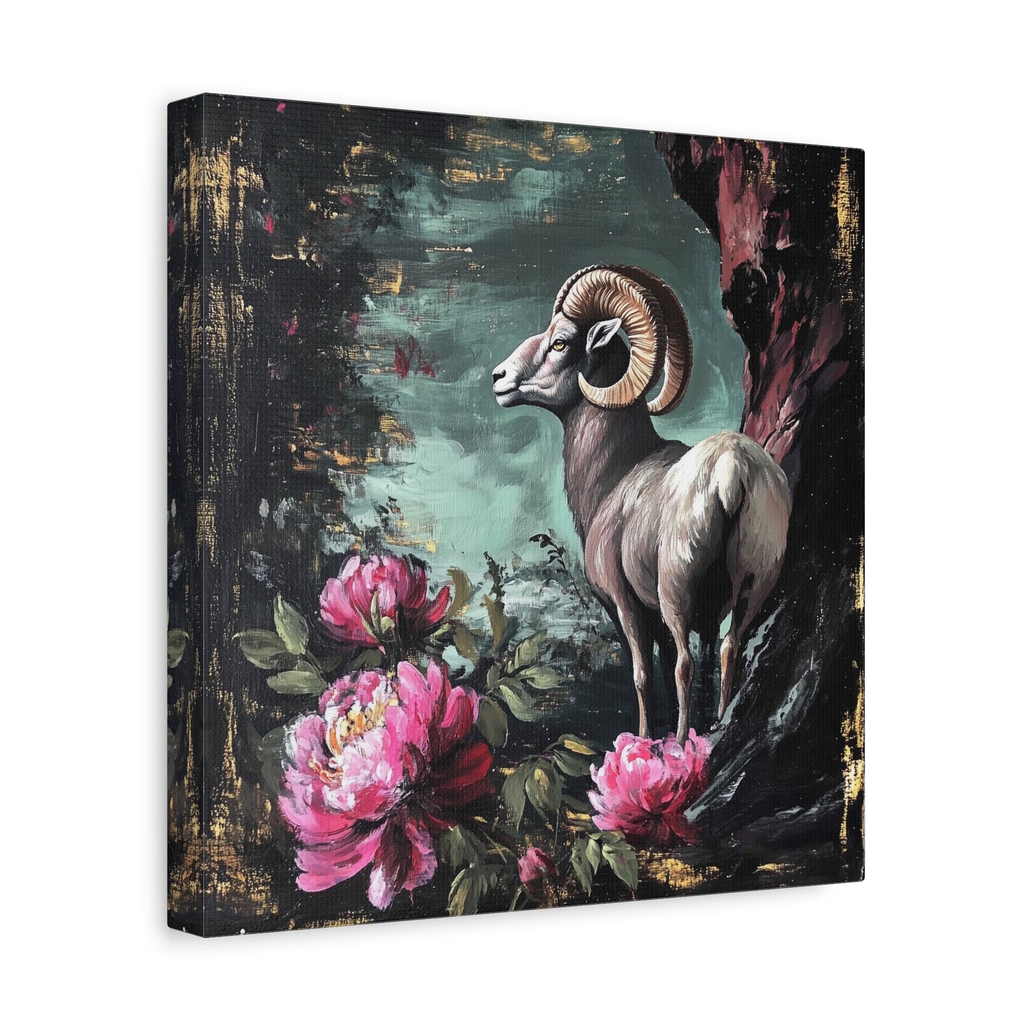 Bighorn Ram Canvas Wall Art | Wild Floral Matte Print