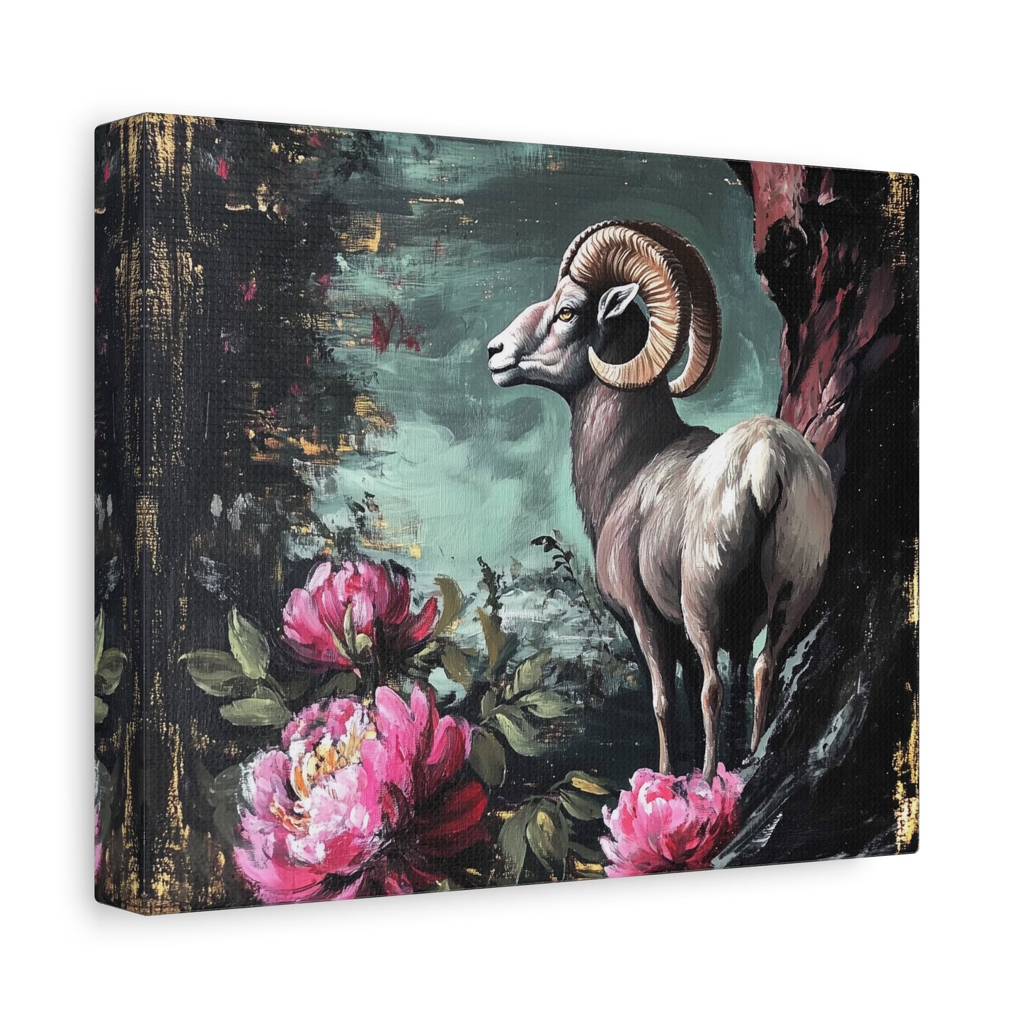 Bighorn Ram Canvas Wall Art | Wild Floral Matte Print