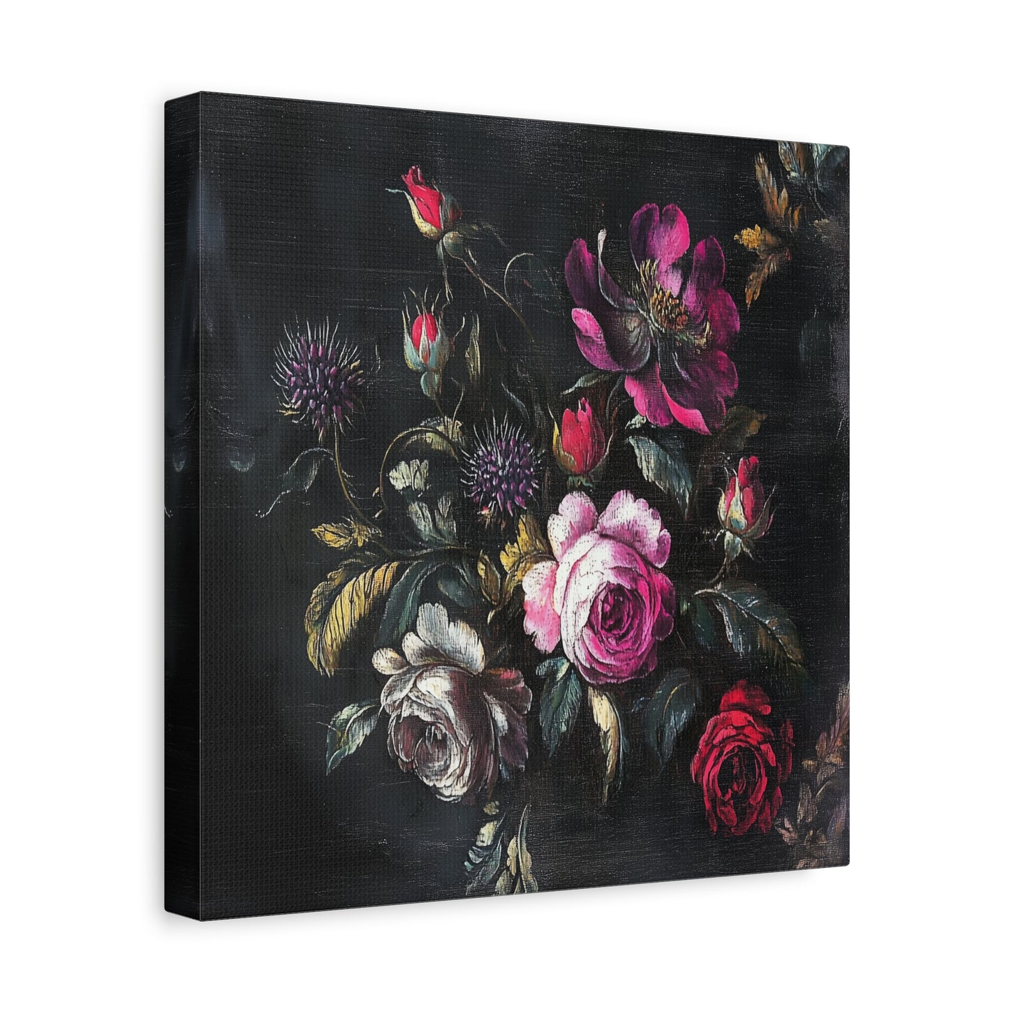 Vintage Dark Floral — Romantic Rose Bouquet Canvas Wall Art