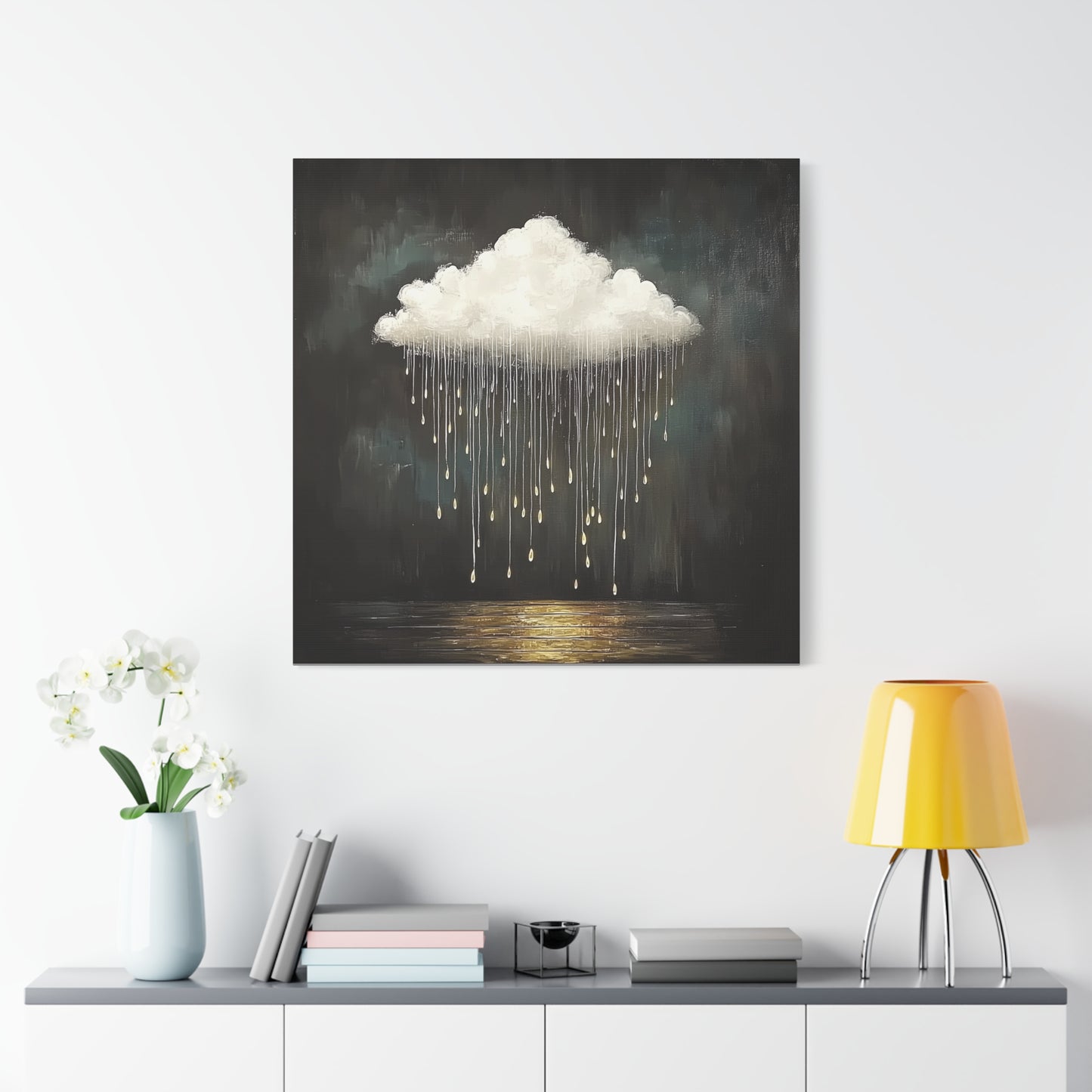 Golden Rain Cloud Canvas Wall Art | Dreamy Moody Matte Print