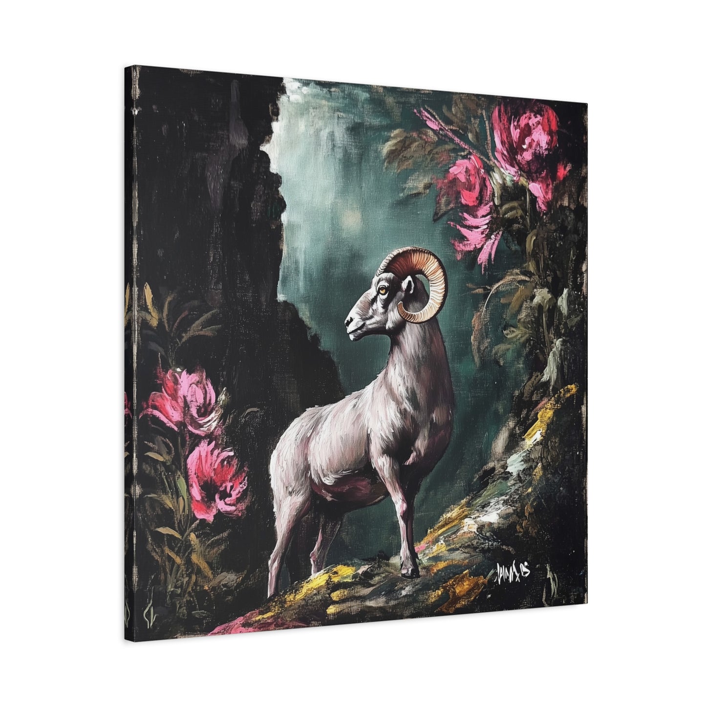 Mountain Ram Canvas Wall Art | Moody Wildlife Matte Print