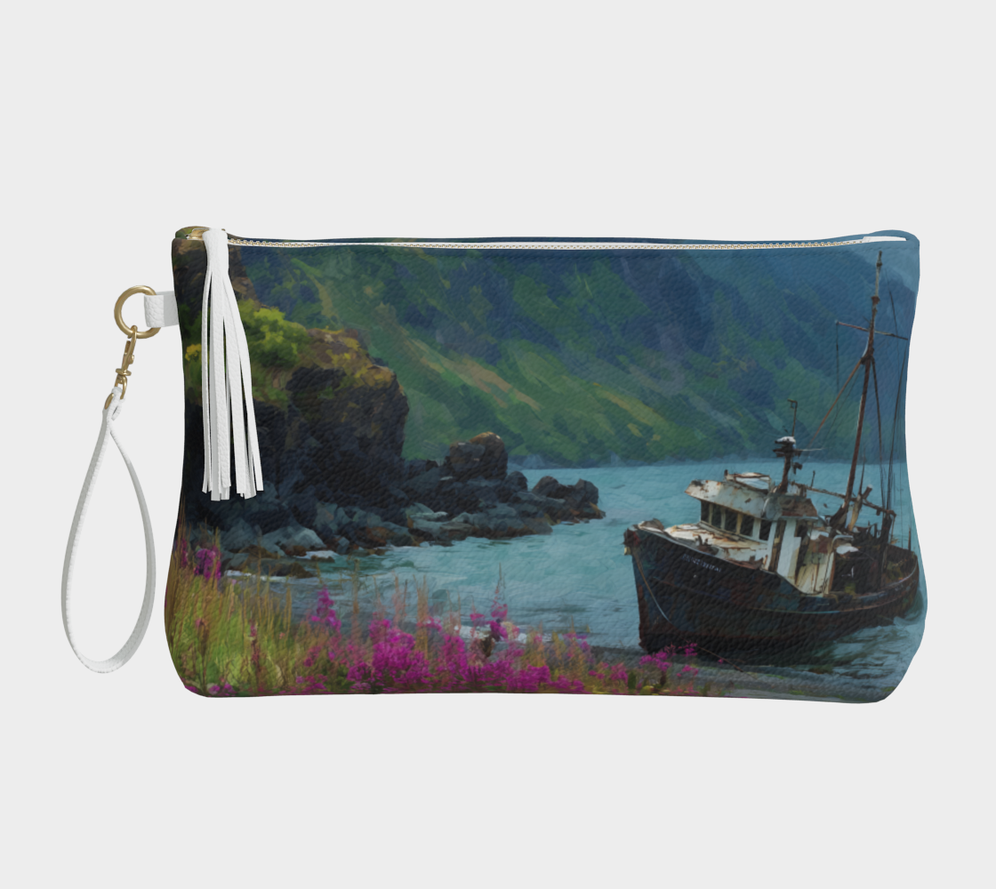 Alaska Fishing Boat Vegan Leather Makeup Bag | Coastal Carry-All