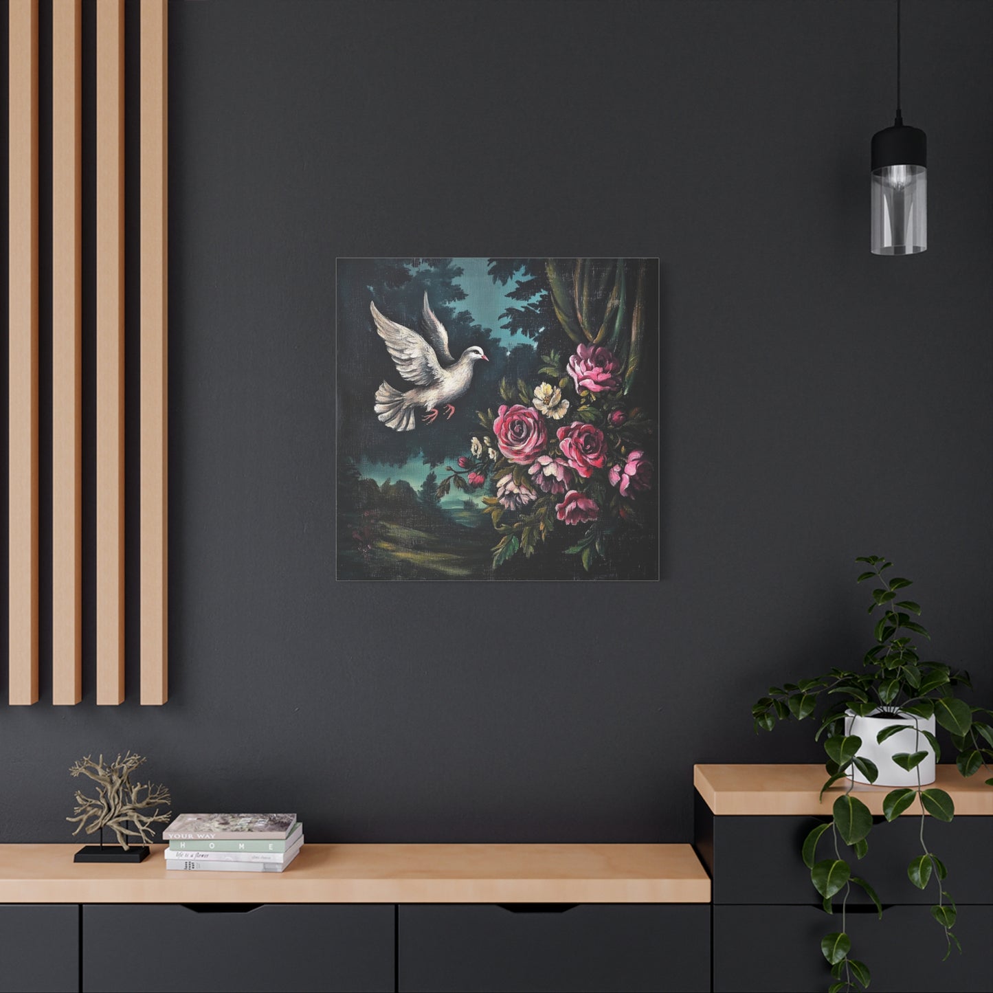 Dove & Roses Canvas Wall Art | Vintage Botanical Print