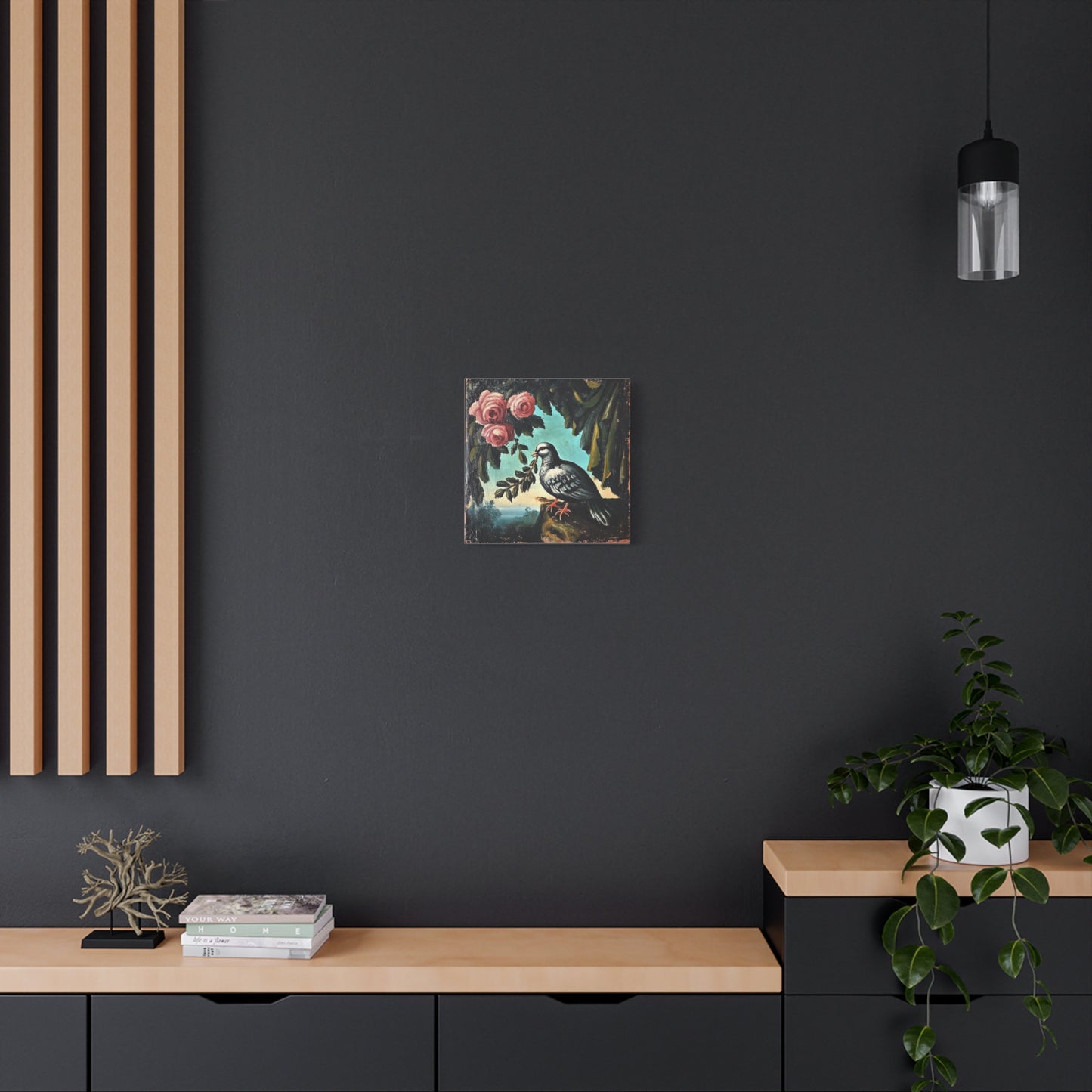 Dove & Roses Matte Canvas Wall Art | Vintage Bird & Floral Print