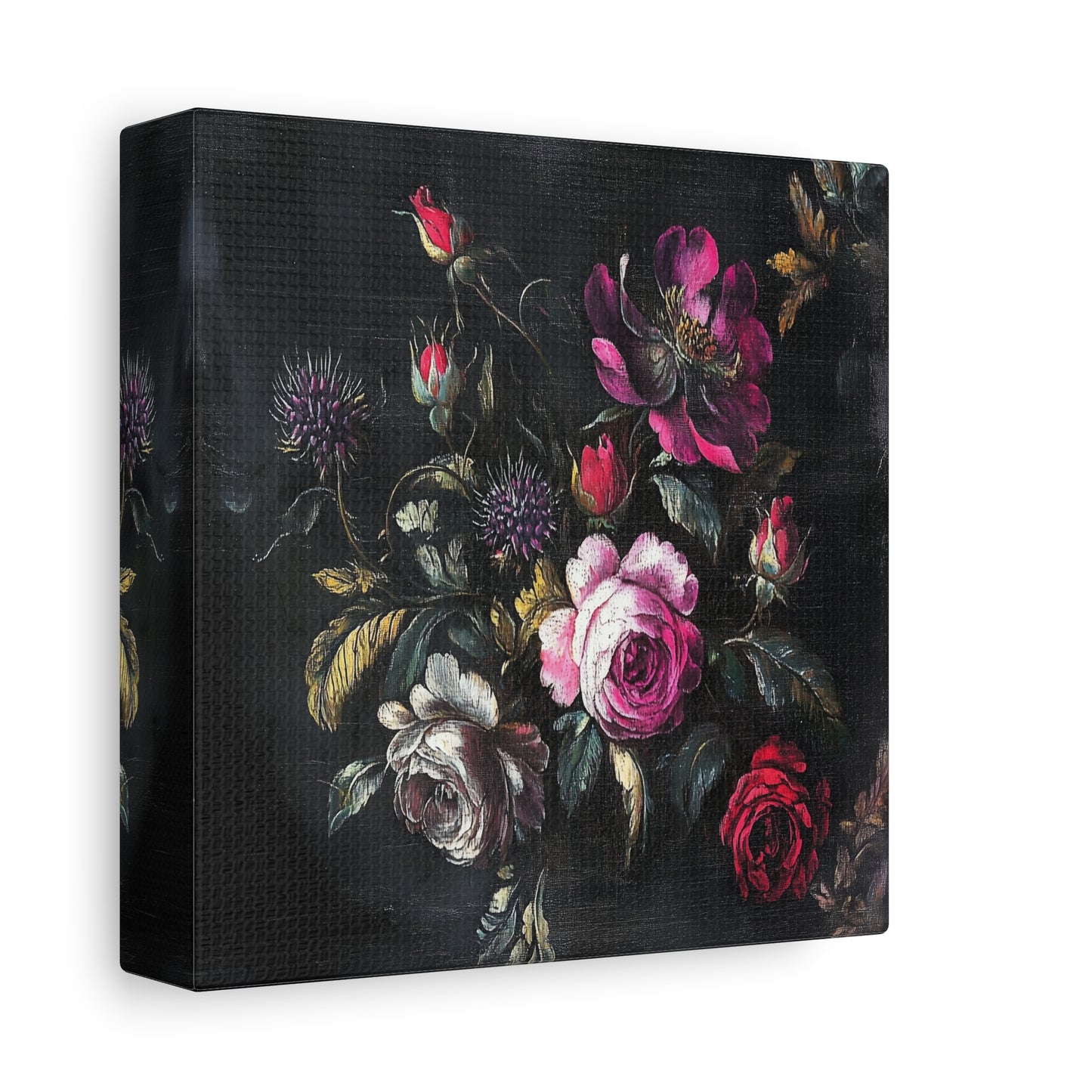 Vintage Dark Floral — Romantic Rose Bouquet Canvas Wall Art
