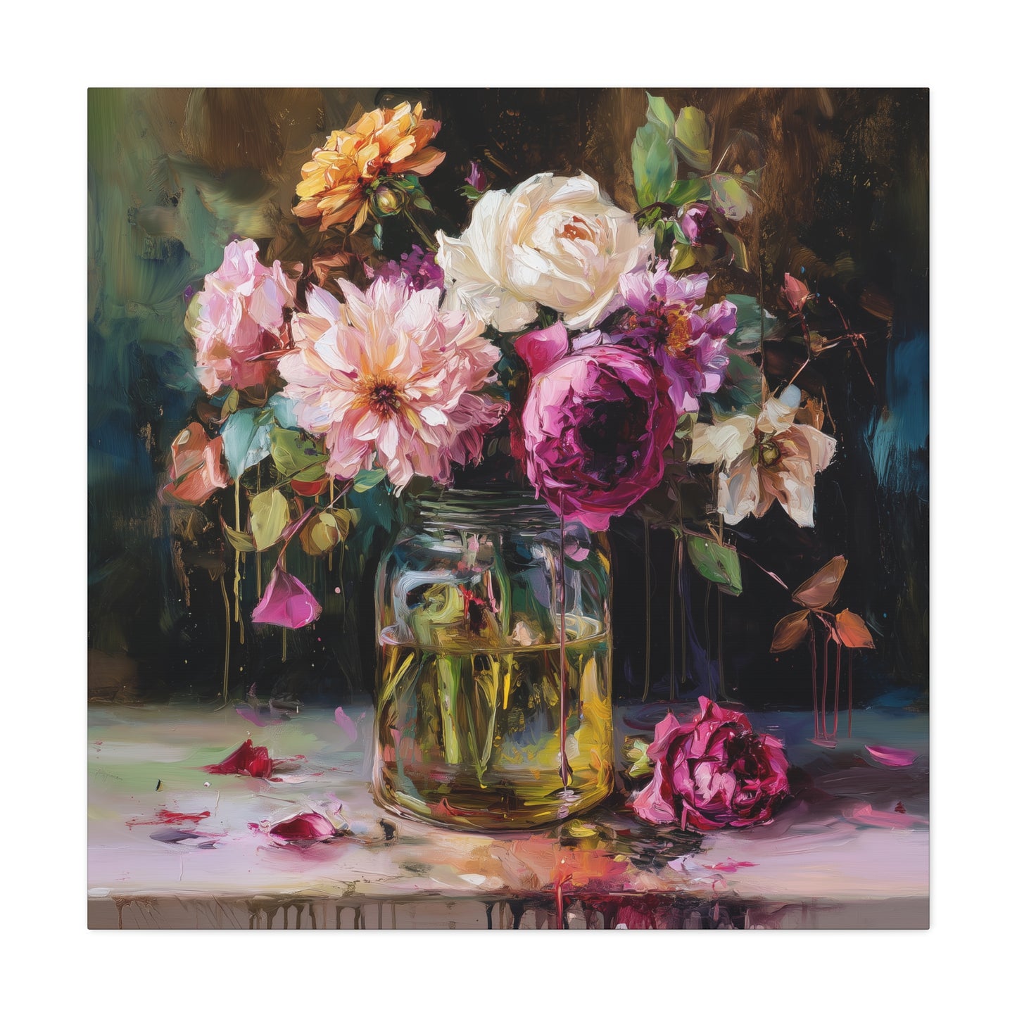 Floral Mason Jar Still Life — Matte Canvas Wall Art