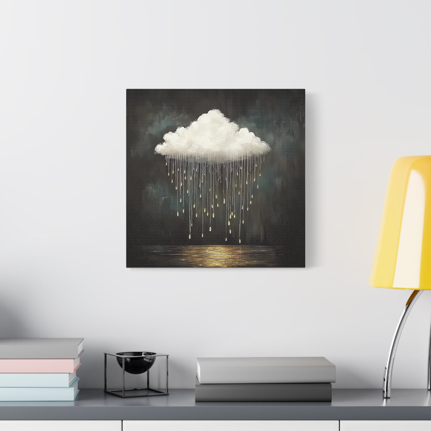Golden Rain Cloud Canvas Wall Art | Dreamy Moody Matte Print