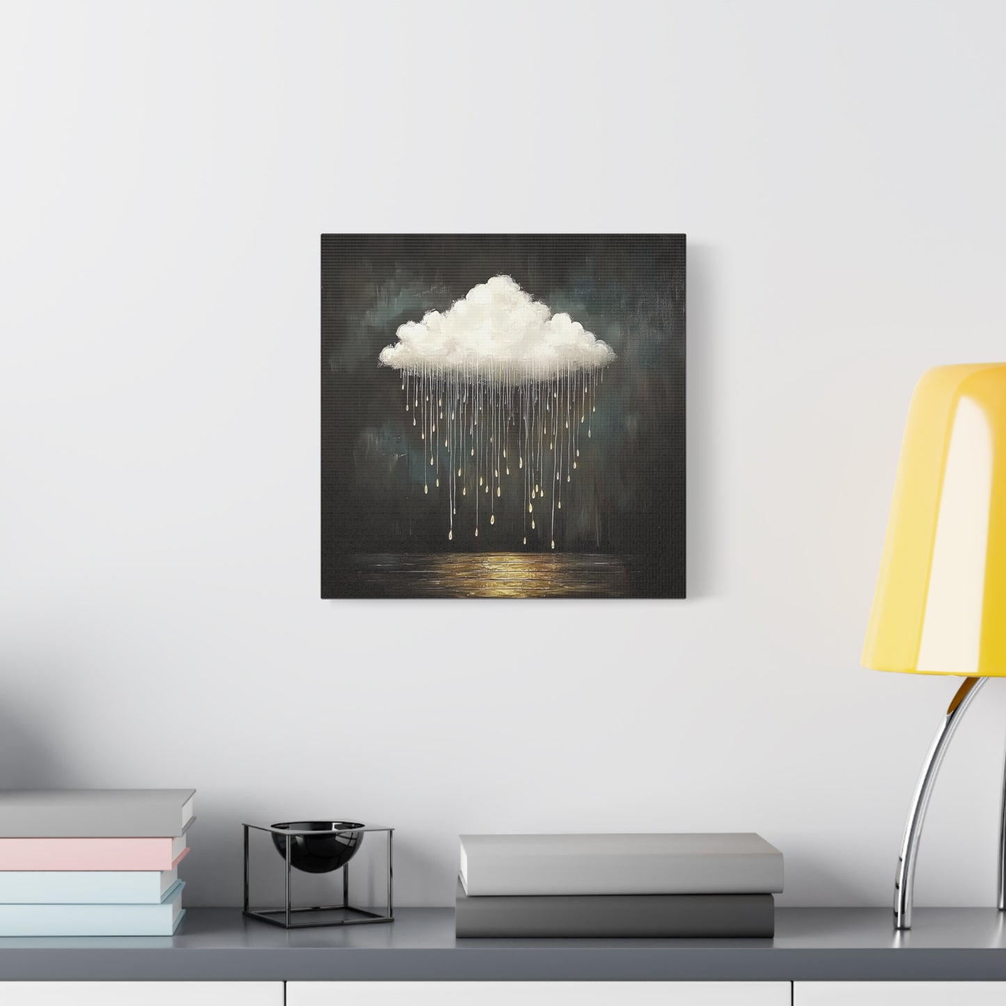 Golden Rain Cloud Canvas Wall Art | Dreamy Moody Matte Print