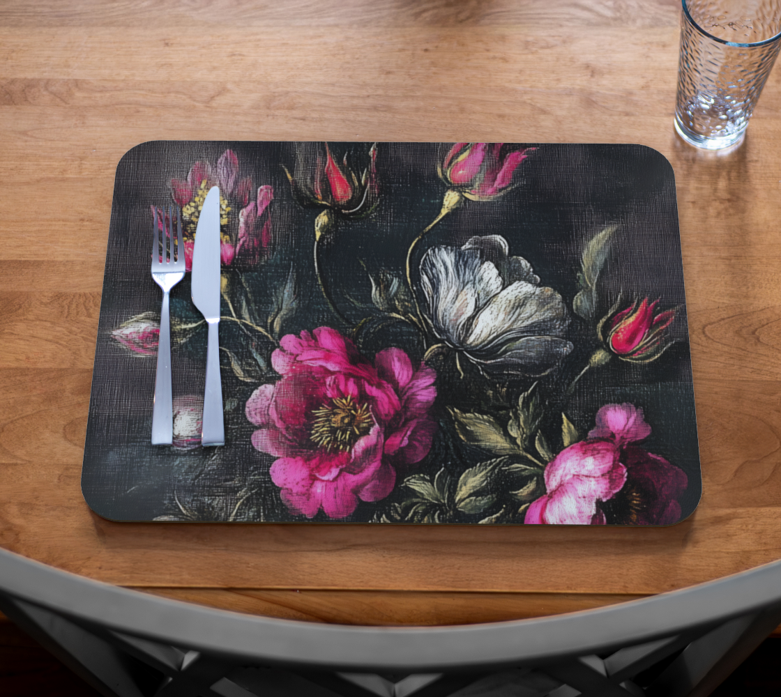 Wild Rose Garden Vegan Leather Placemat | Floral Farmhouse Table Accent