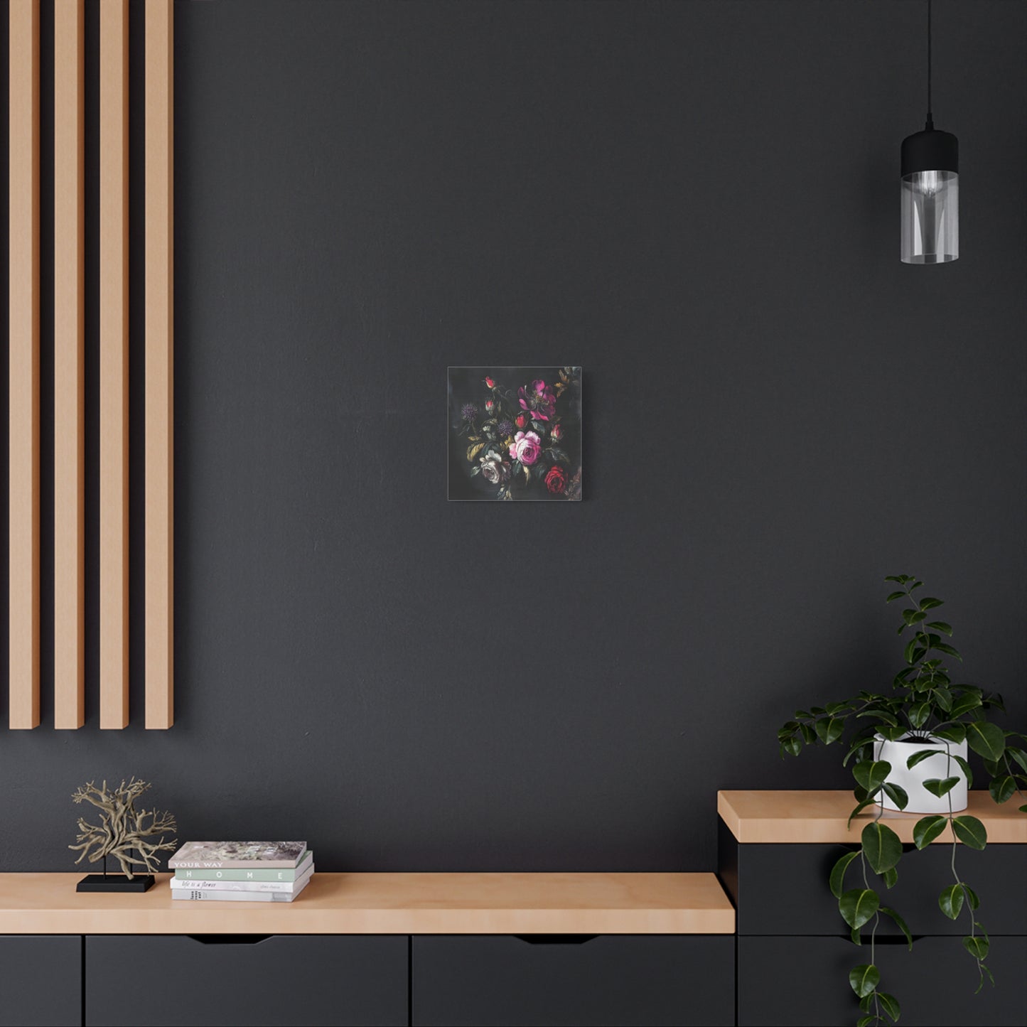 Vintage Dark Floral — Romantic Rose Bouquet Canvas Wall Art