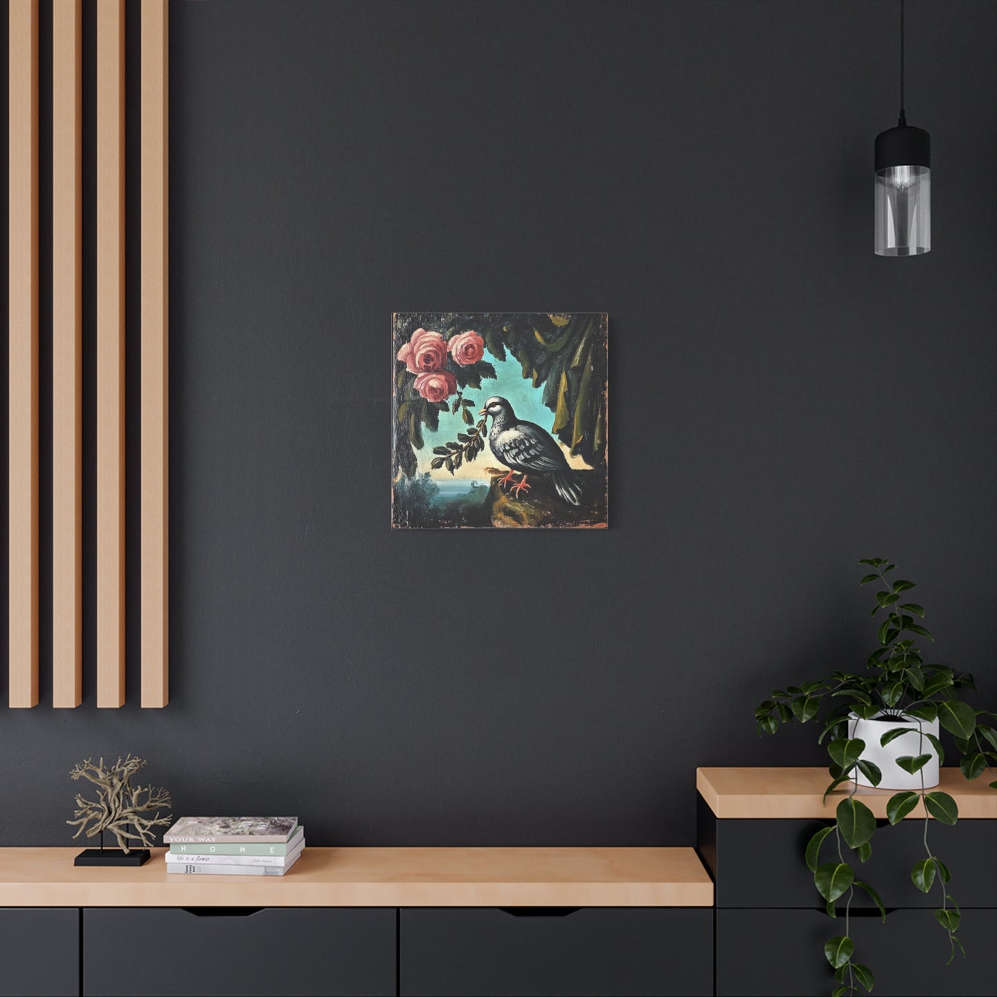 Dove & Roses Matte Canvas Wall Art | Vintage Bird & Floral Print