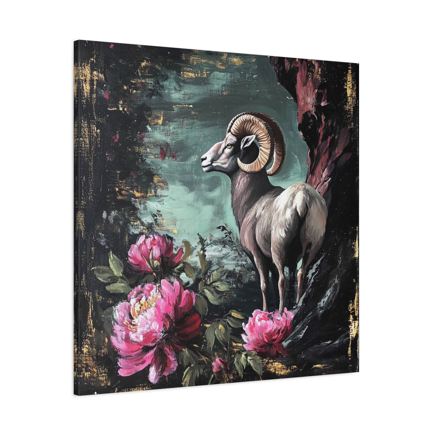 Bighorn Ram Canvas Wall Art | Wild Floral Matte Print