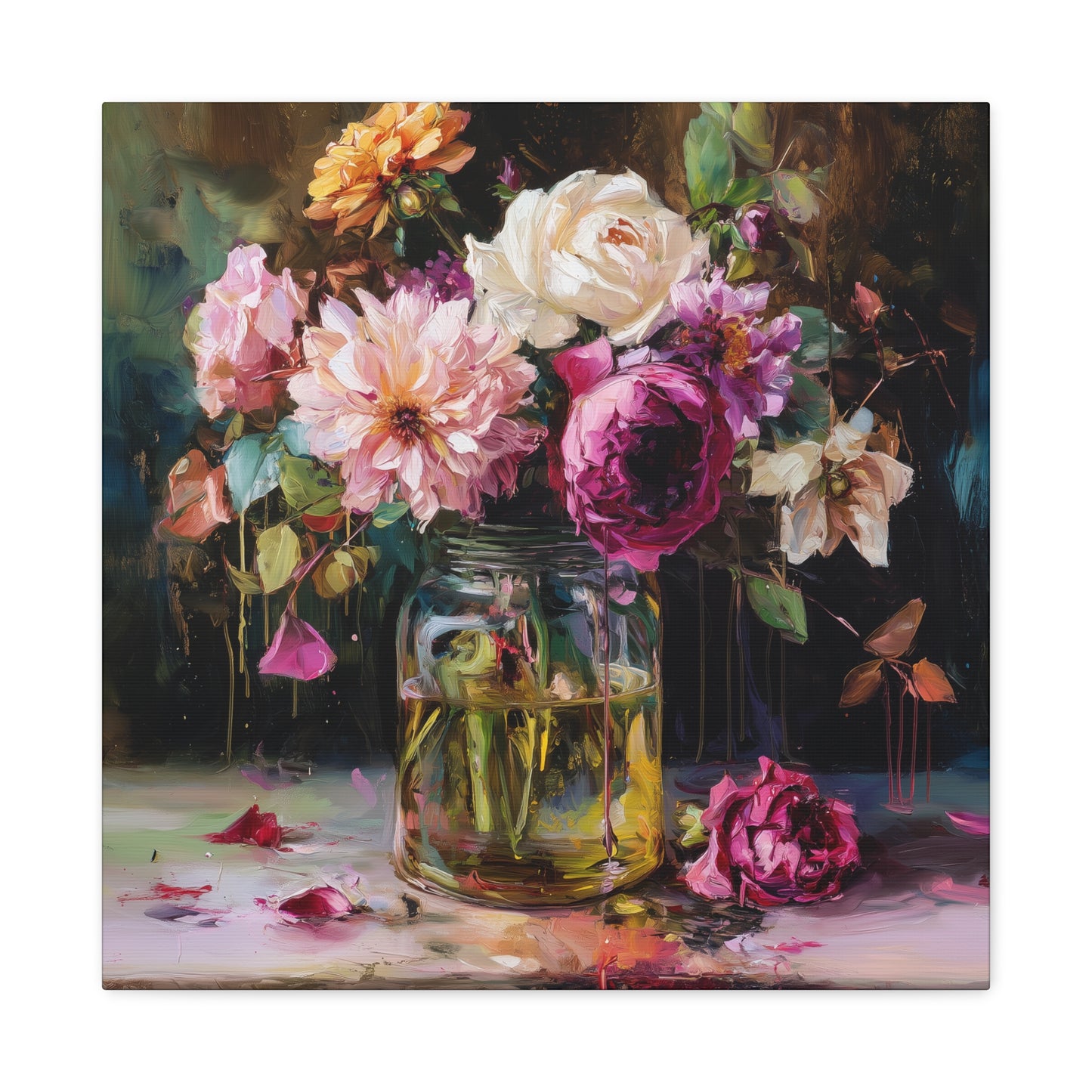 Floral Mason Jar Still Life — Matte Canvas Wall Art
