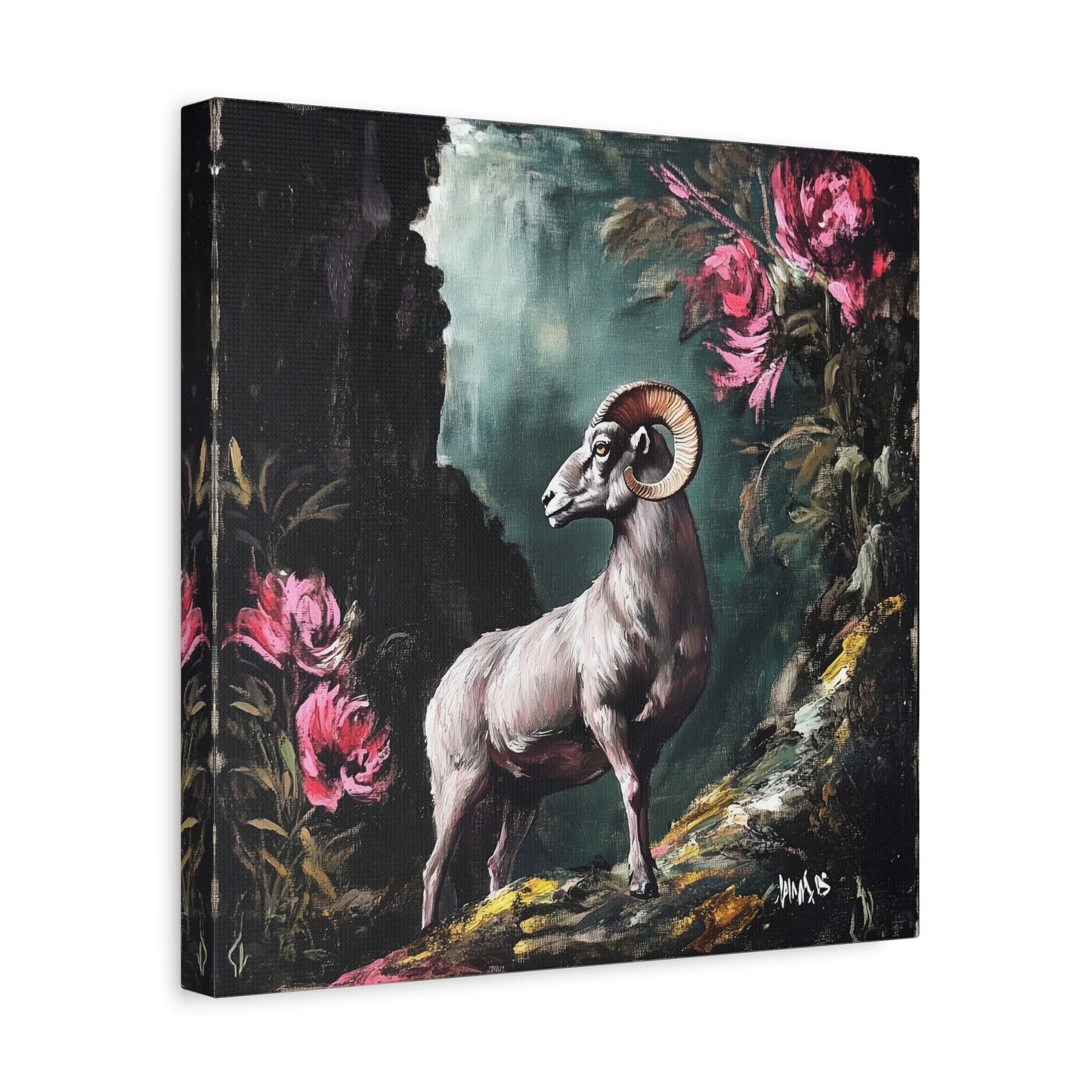 Mountain Ram Canvas Wall Art | Moody Wildlife Matte Print