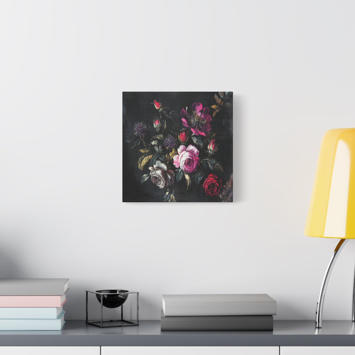Vintage Dark Floral — Romantic Rose Bouquet Canvas Wall Art