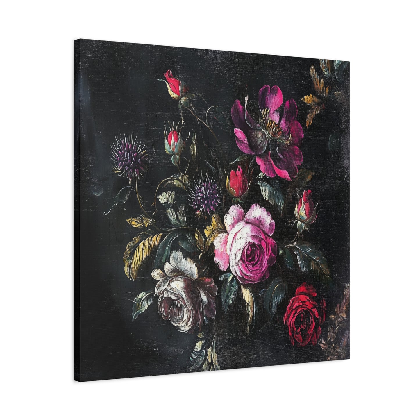 Vintage Dark Floral — Romantic Rose Bouquet Canvas Wall Art