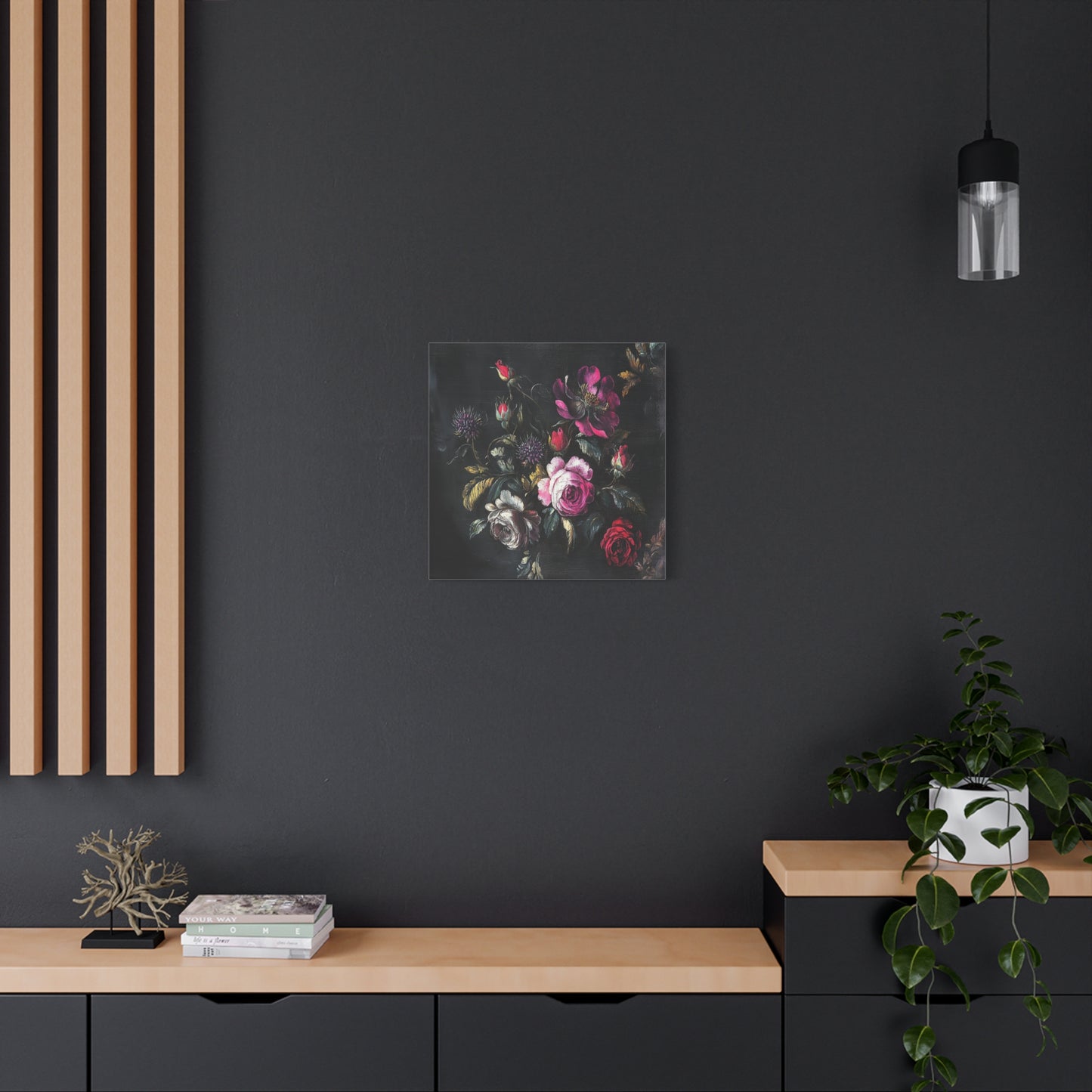 Vintage Dark Floral — Romantic Rose Bouquet Canvas Wall Art