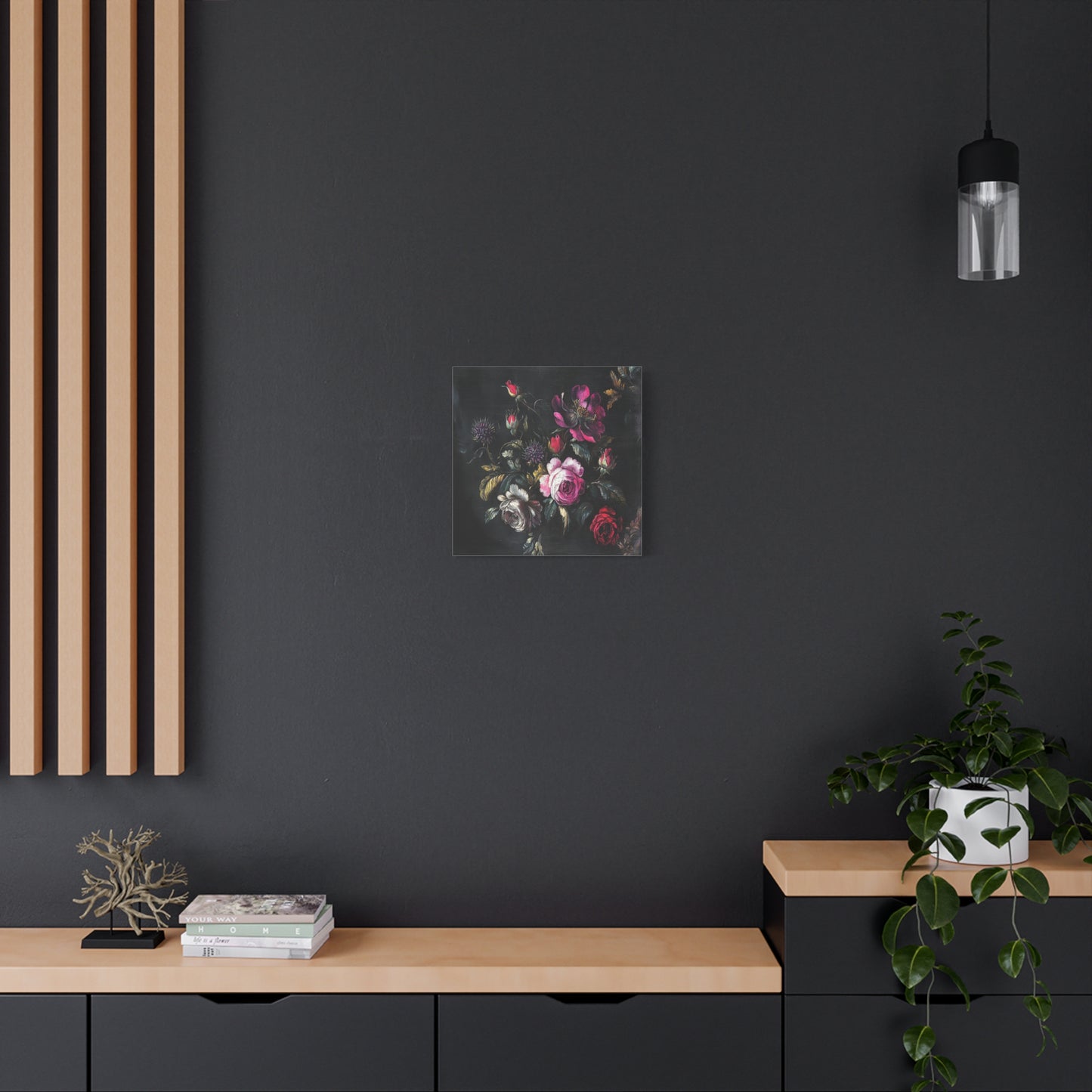 Vintage Dark Floral — Romantic Rose Bouquet Canvas Wall Art