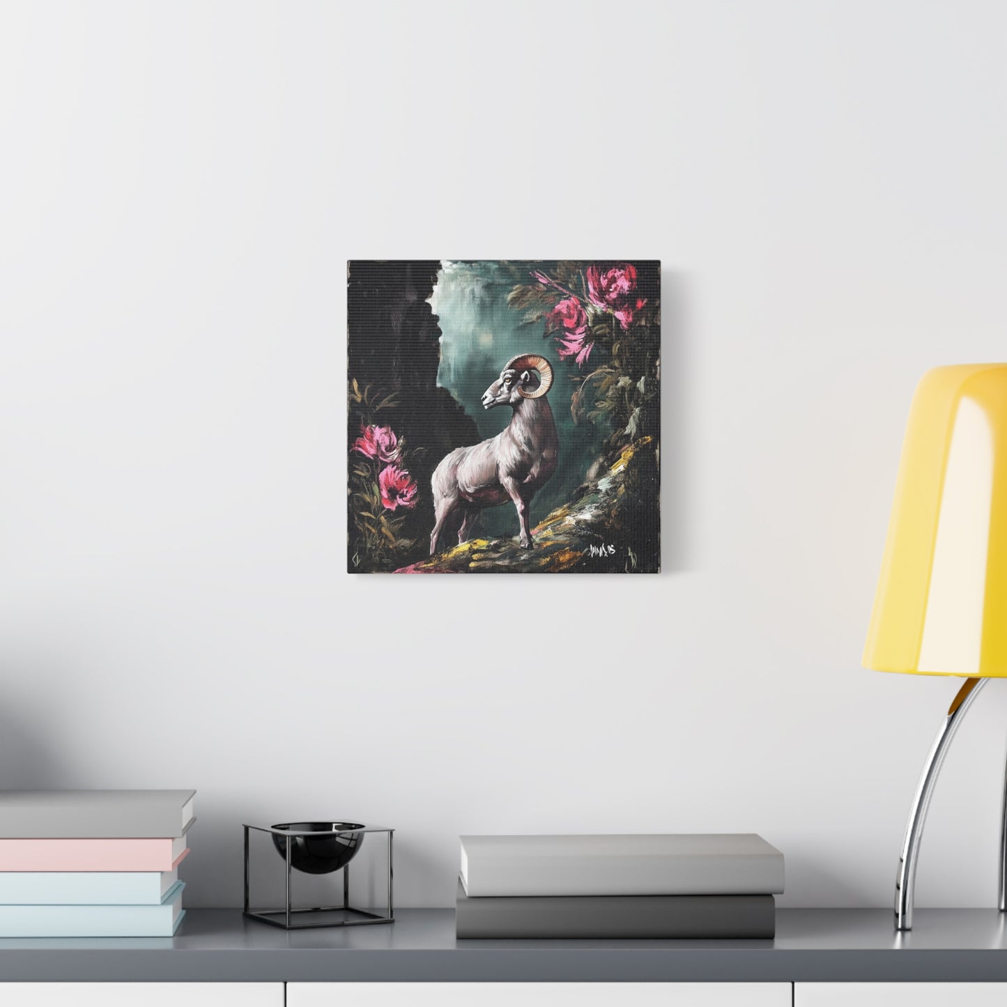 Mountain Ram Canvas Wall Art | Moody Wildlife Matte Print