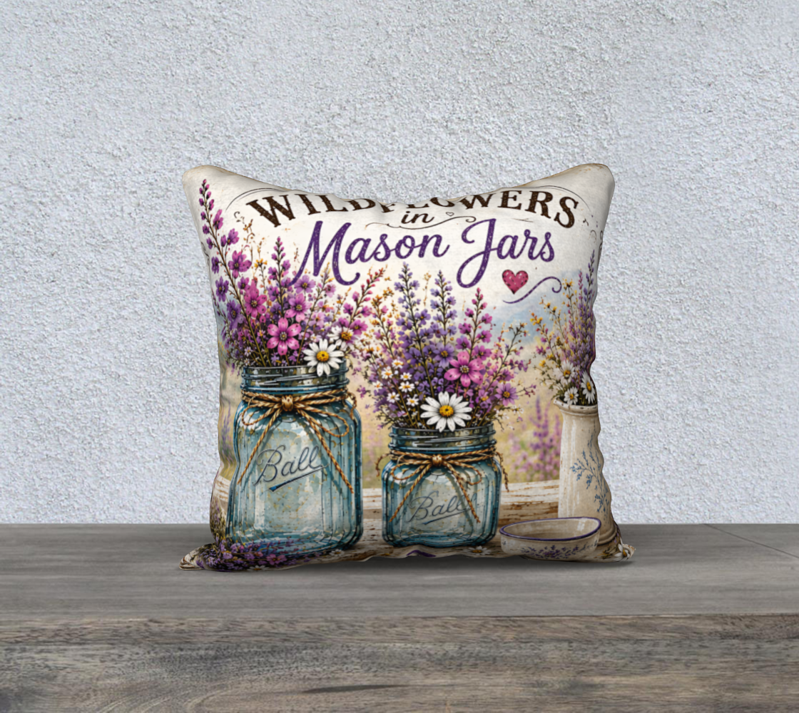 Wildflowers in Mason Jars Pillow Case