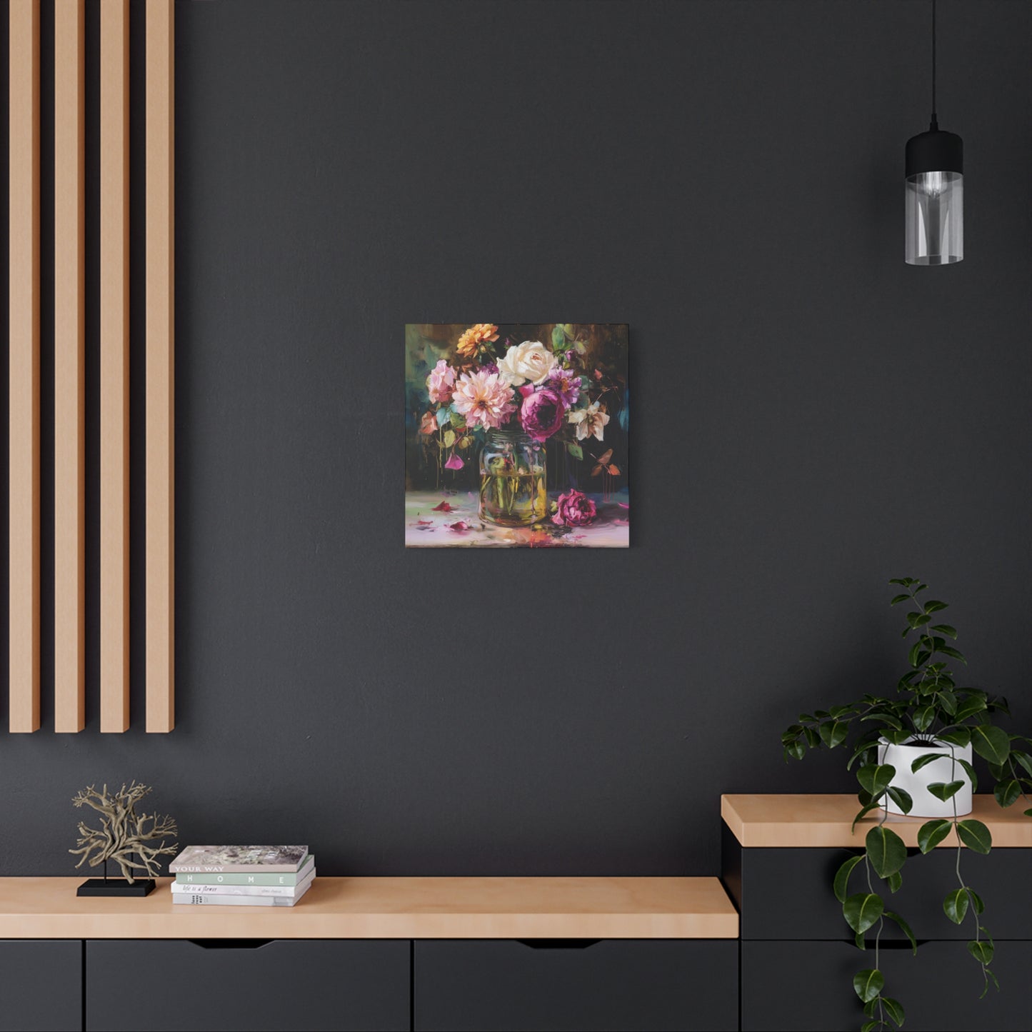 Floral Mason Jar Still Life — Matte Canvas Wall Art