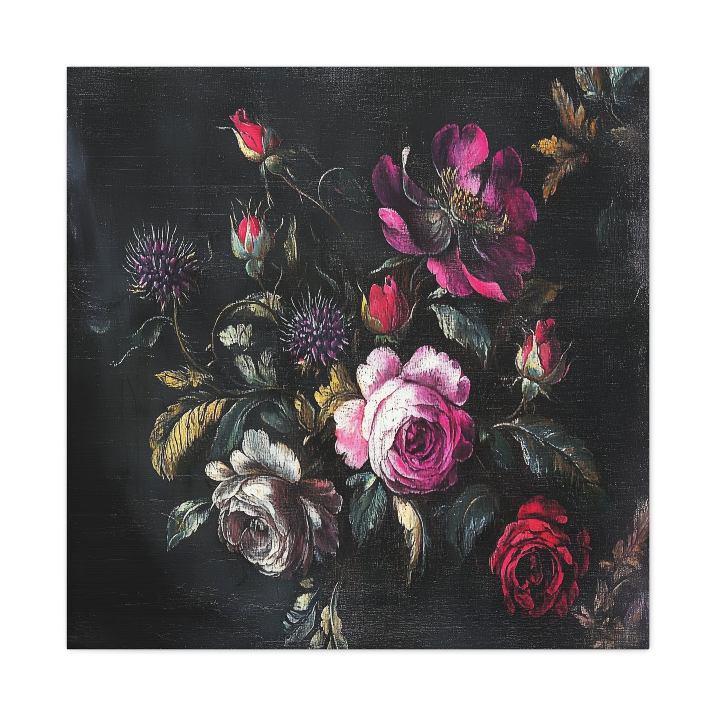 Vintage Dark Floral — Romantic Rose Bouquet Canvas Wall Art