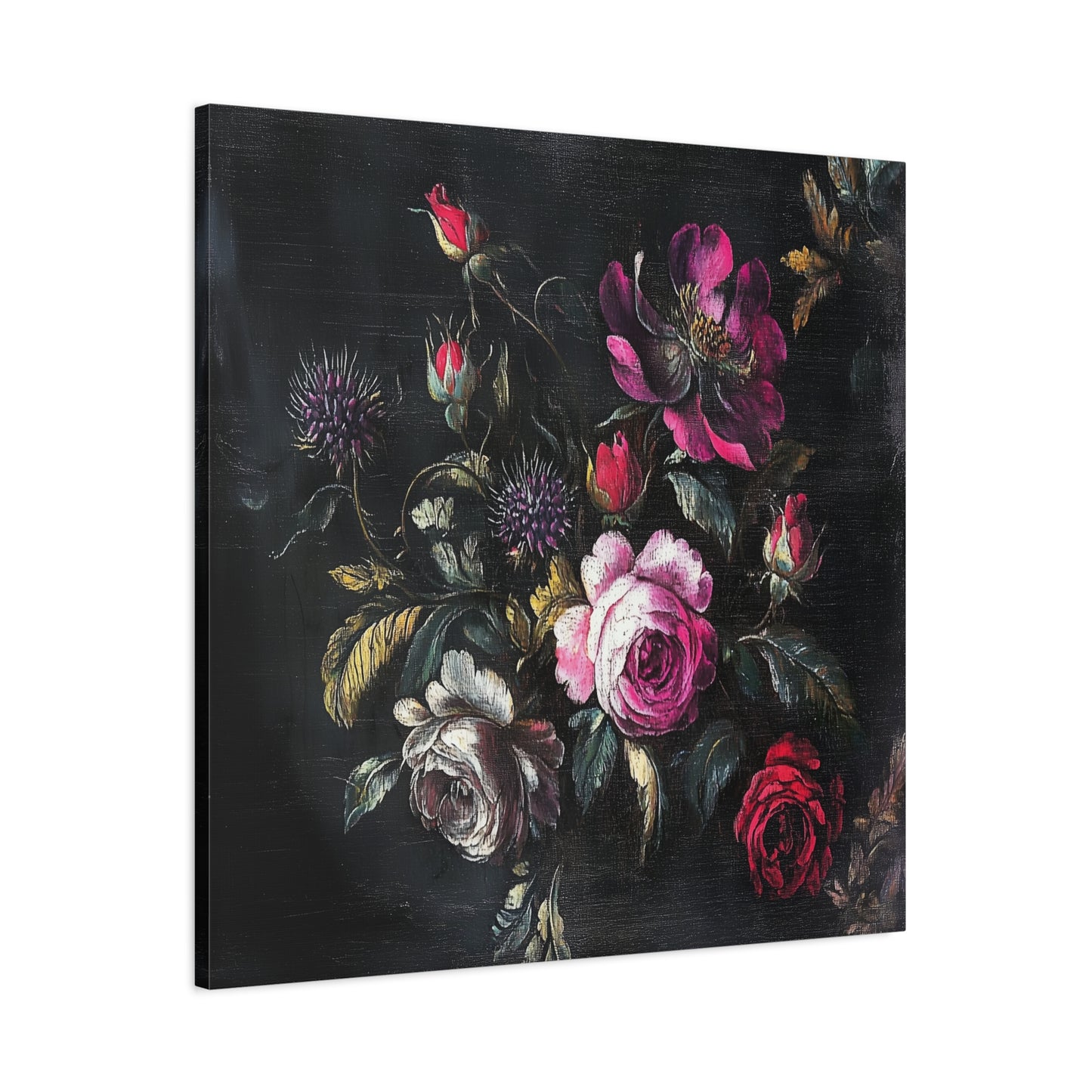 Vintage Dark Floral — Romantic Rose Bouquet Canvas Wall Art