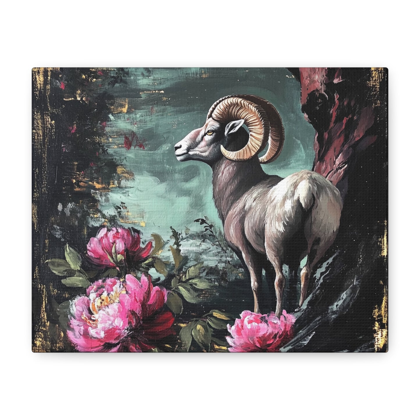 Bighorn Ram Canvas Wall Art | Wild Floral Matte Print