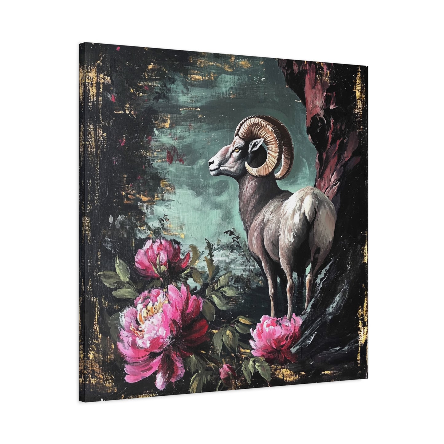Bighorn Ram Canvas Wall Art | Wild Floral Matte Print