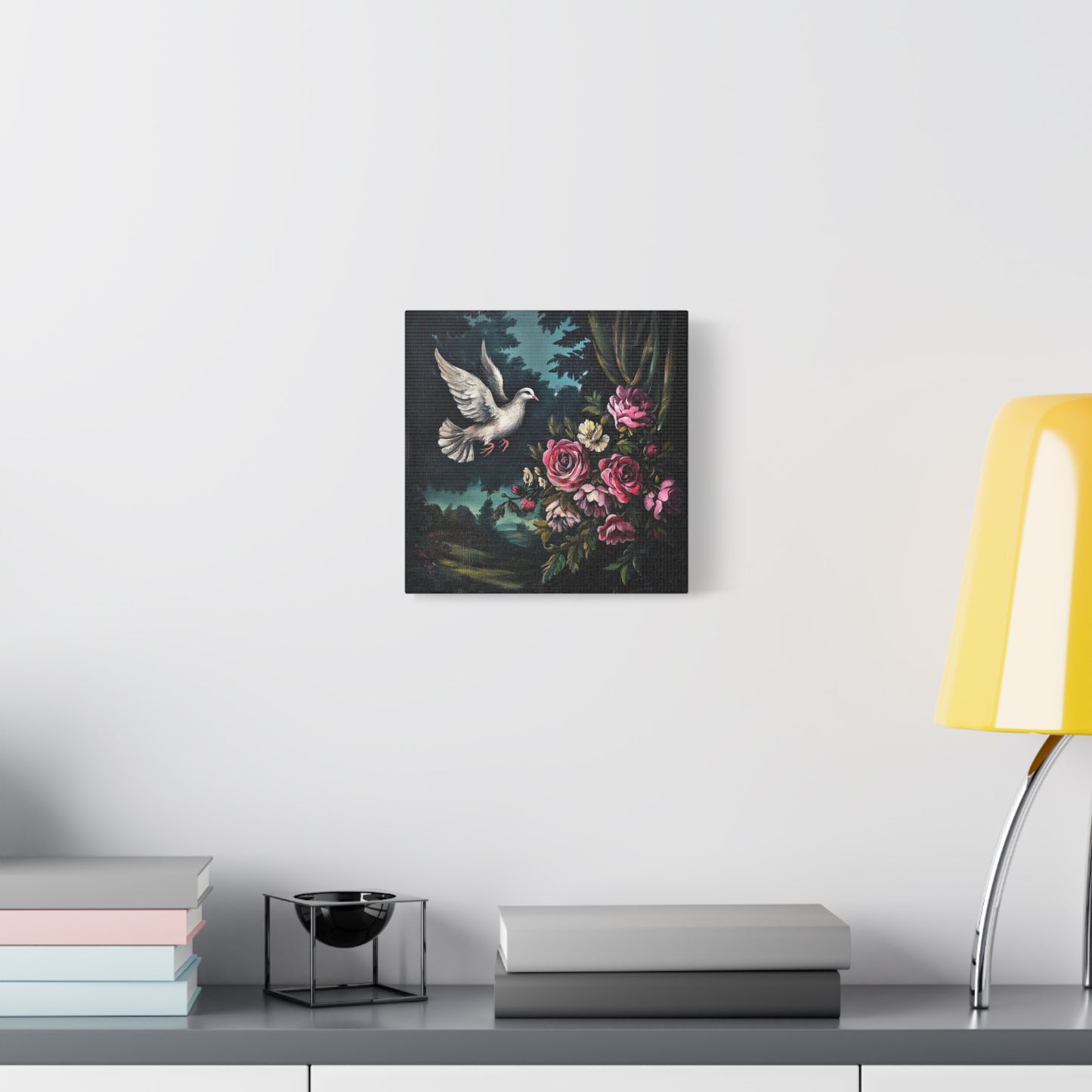 Dove & Roses Canvas Wall Art | Vintage Botanical Print