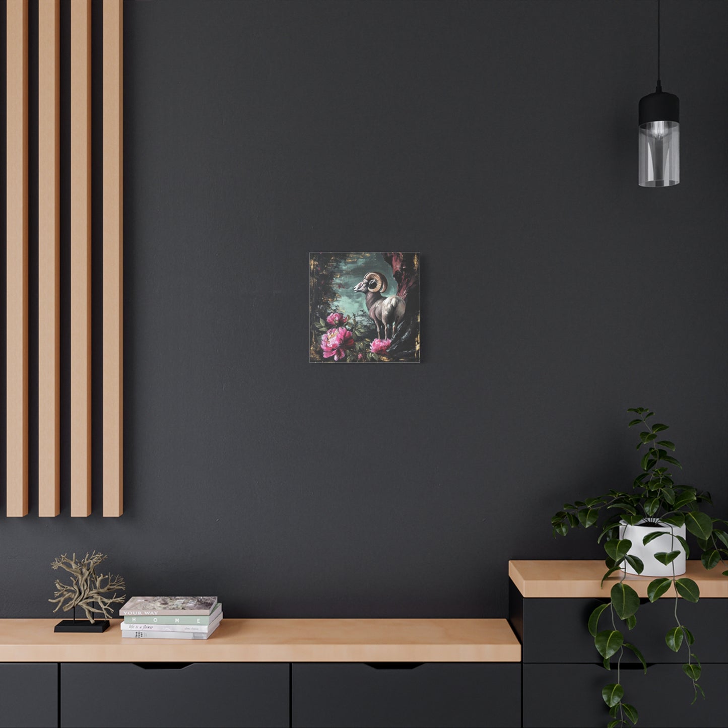Bighorn Ram Canvas Wall Art | Wild Floral Matte Print