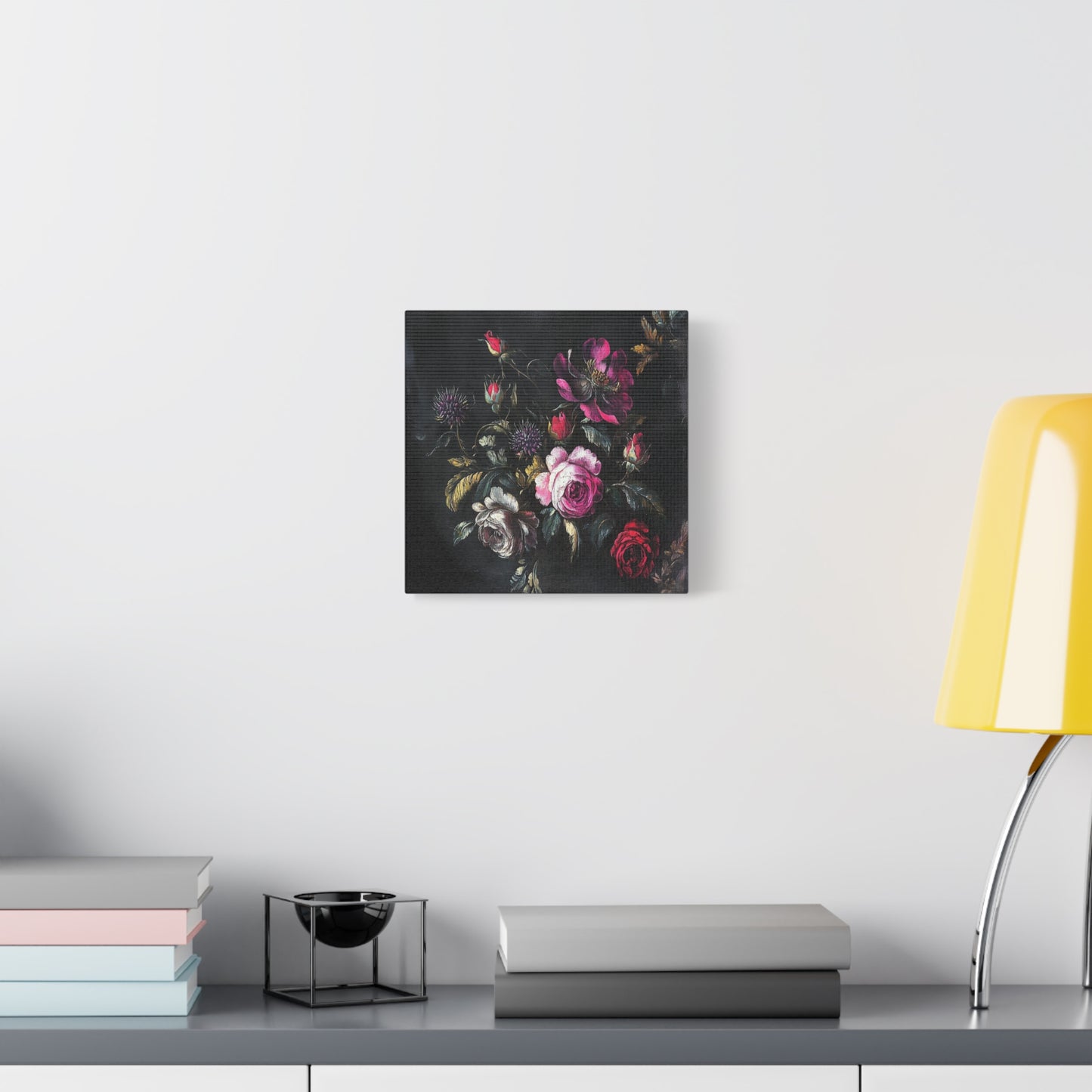 Vintage Dark Floral — Romantic Rose Bouquet Canvas Wall Art