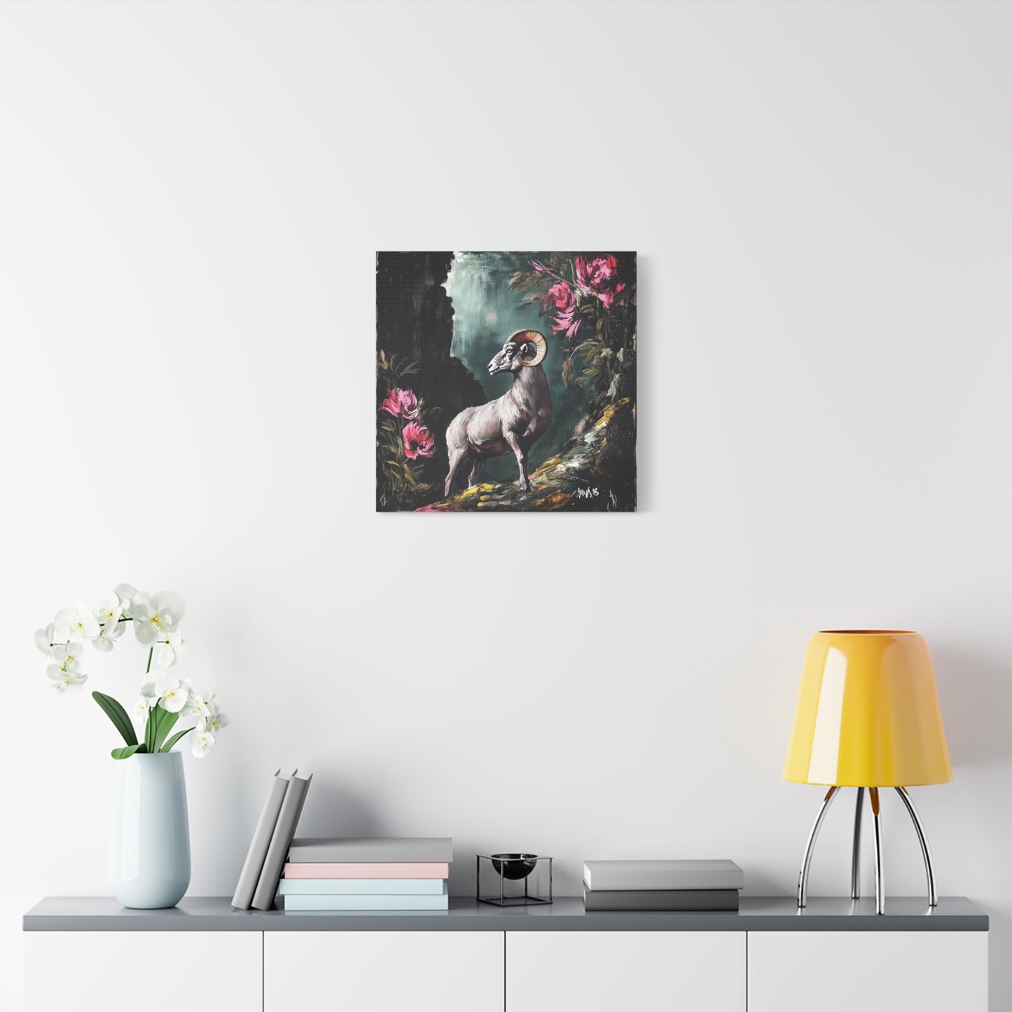 Mountain Ram Canvas Wall Art | Moody Wildlife Matte Print