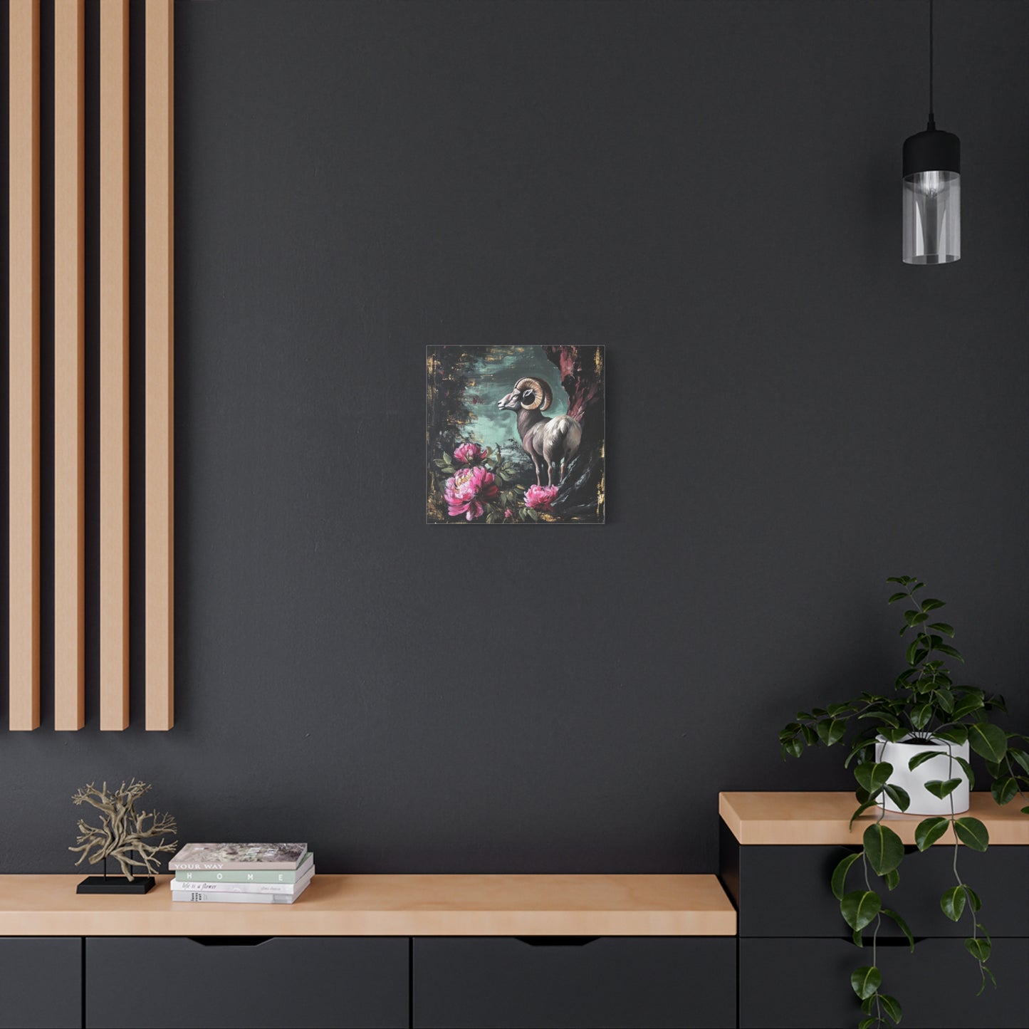 Bighorn Ram Canvas Wall Art | Wild Floral Matte Print