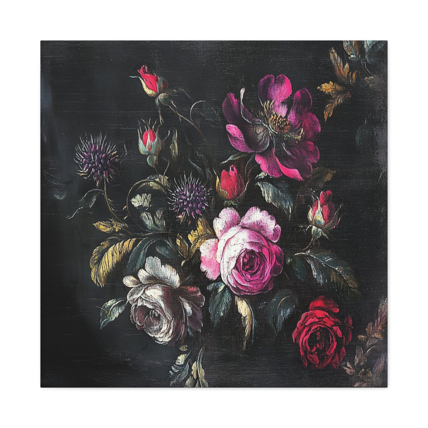 Vintage Dark Floral — Romantic Rose Bouquet Canvas Wall Art
