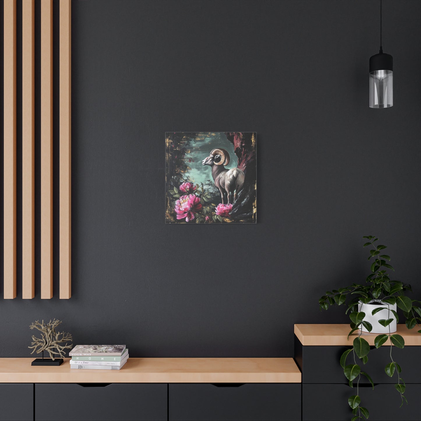 Bighorn Ram Canvas Wall Art | Wild Floral Matte Print