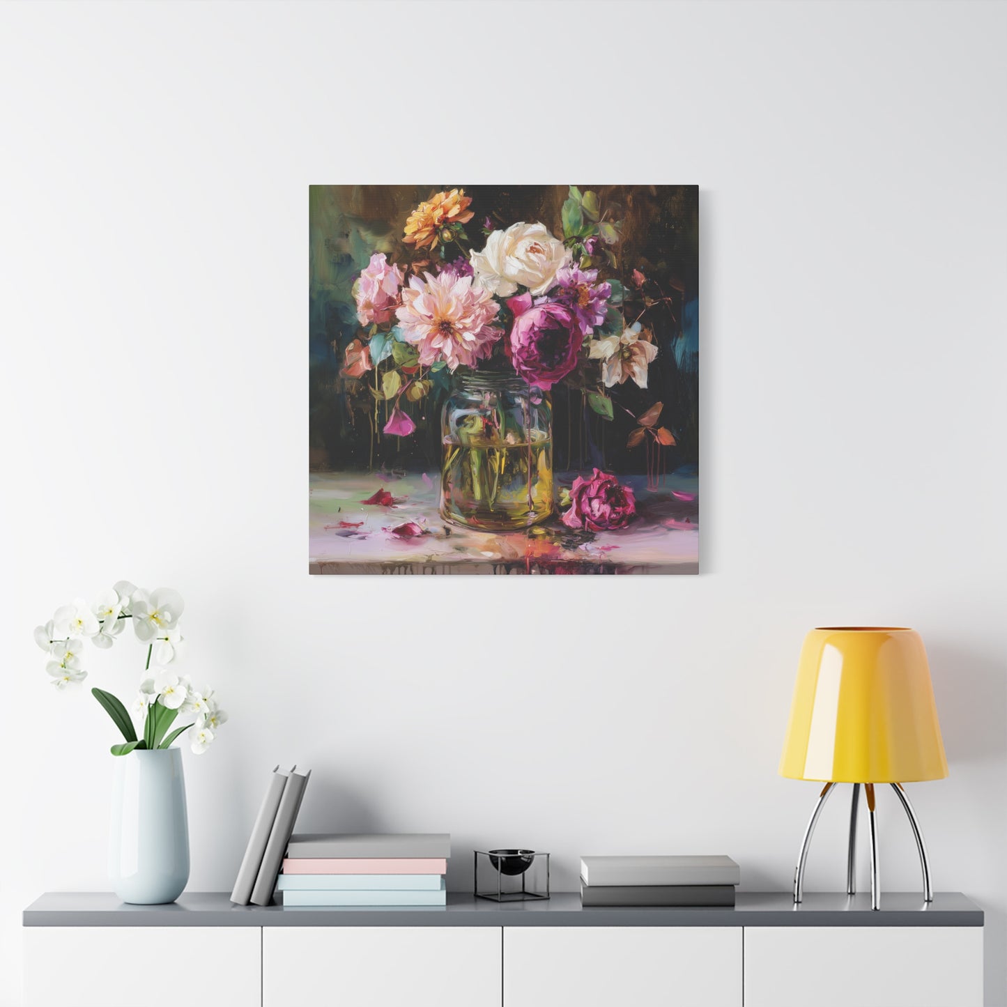 Floral Mason Jar Still Life — Matte Canvas Wall Art