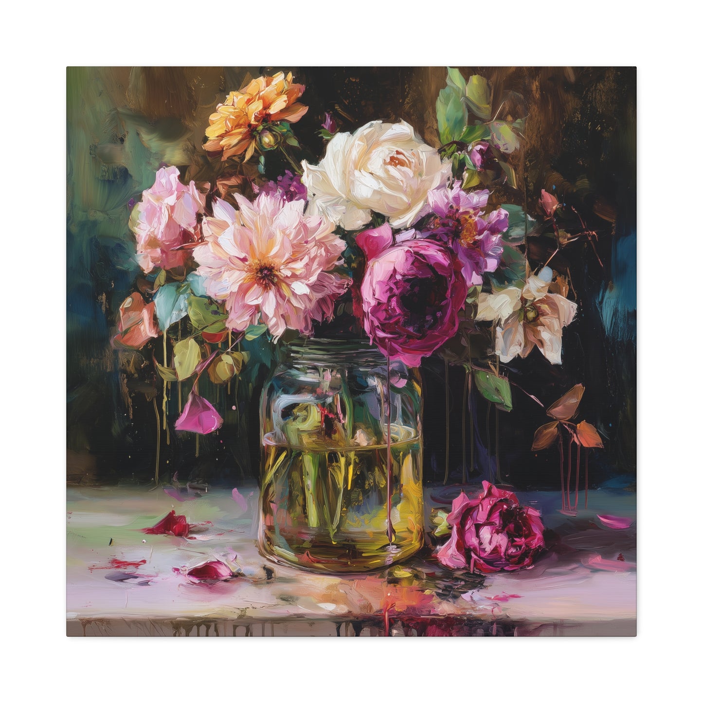 Floral Mason Jar Still Life — Matte Canvas Wall Art