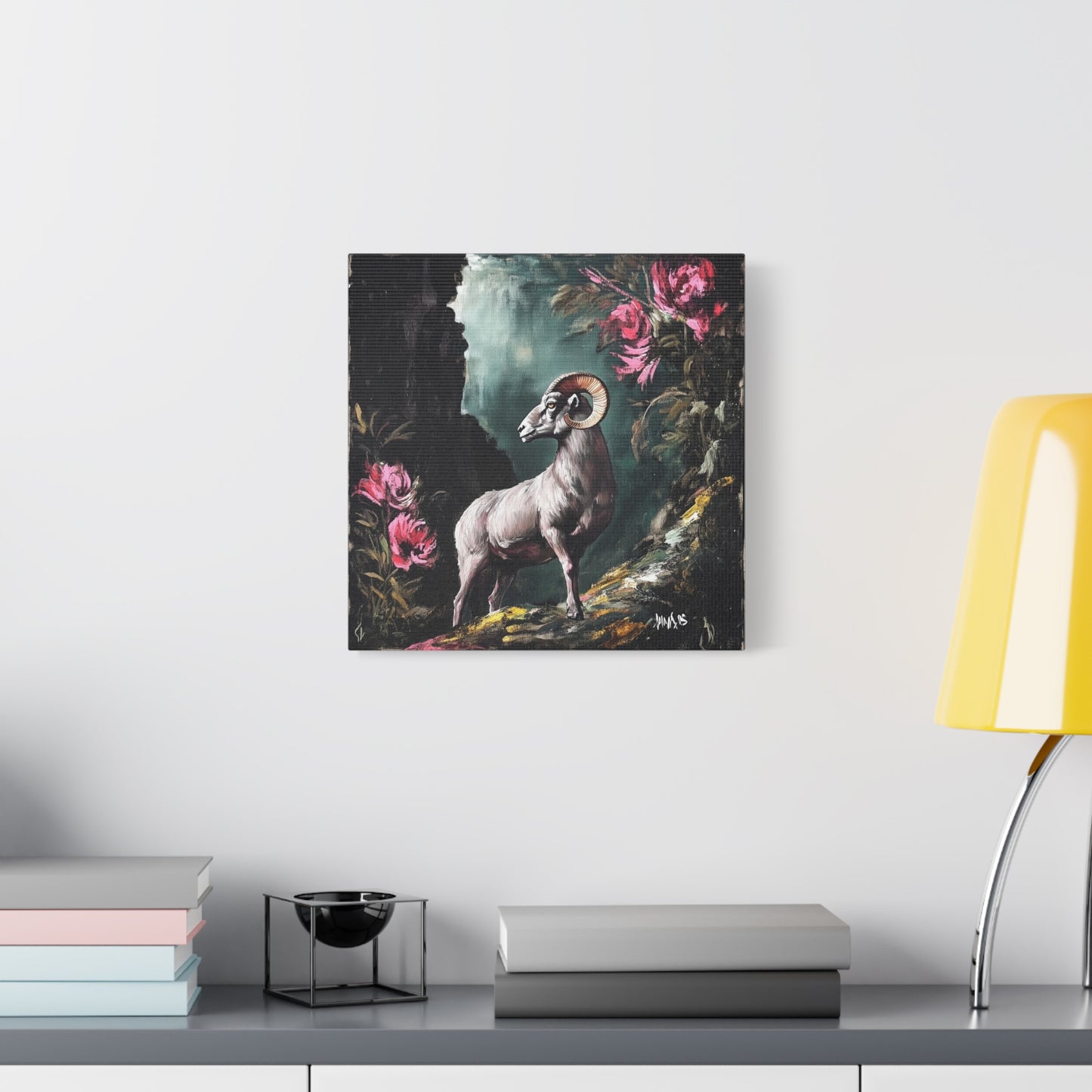 Mountain Ram Canvas Wall Art | Moody Wildlife Matte Print