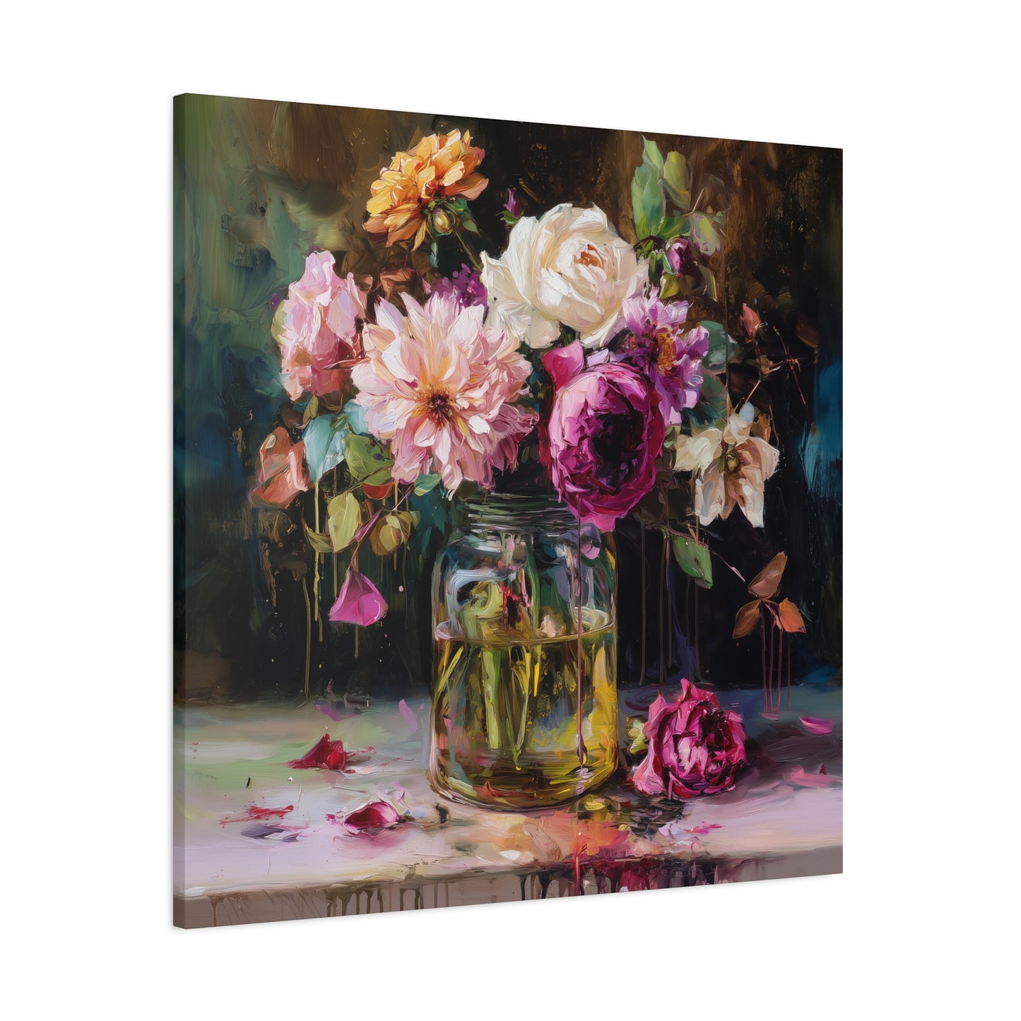 Floral Mason Jar Still Life — Matte Canvas Wall Art