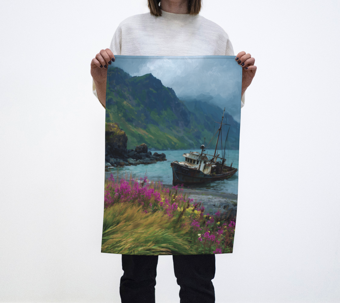 Alaska Fishing Boat Tea Towel | Coastal Kitchen Linen