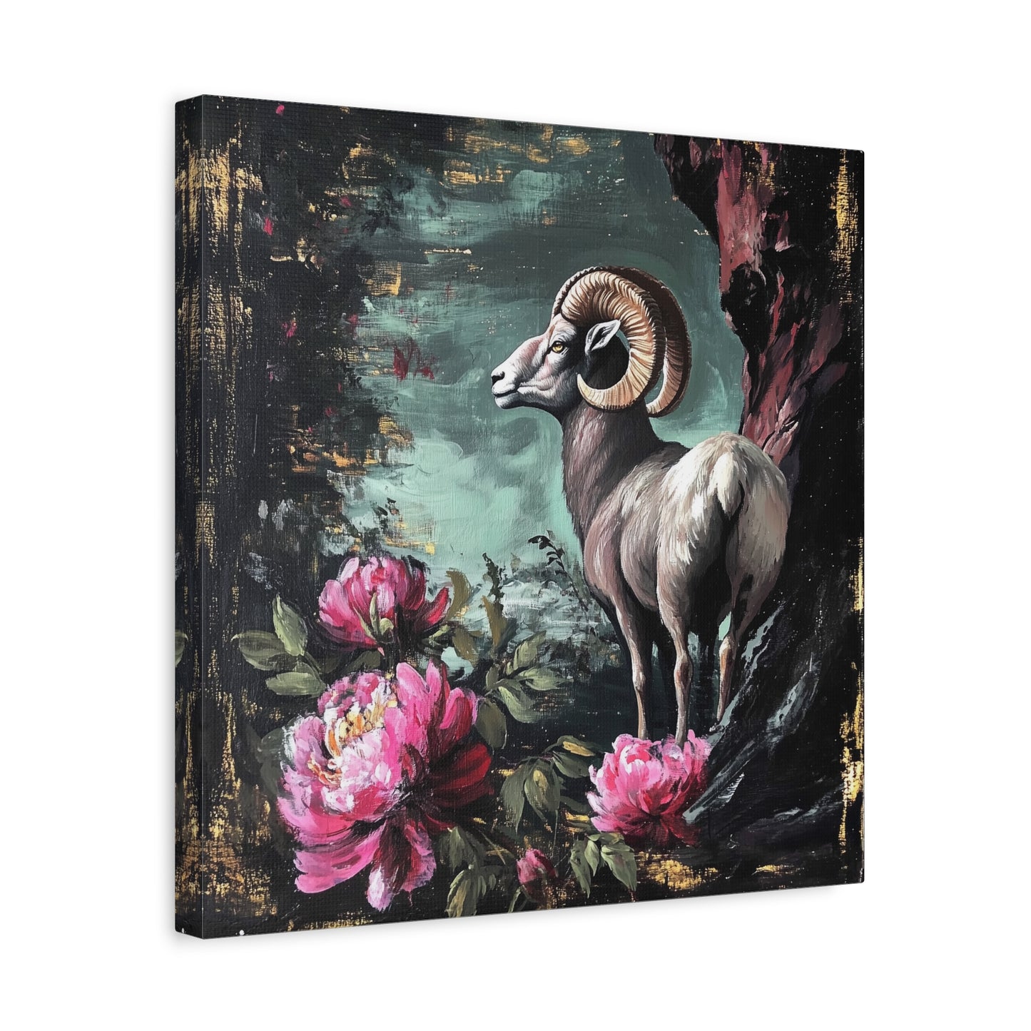 Bighorn Ram Canvas Wall Art | Wild Floral Matte Print
