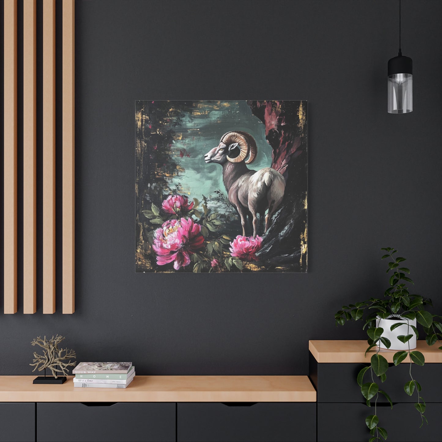 Bighorn Ram Canvas Wall Art | Wild Floral Matte Print