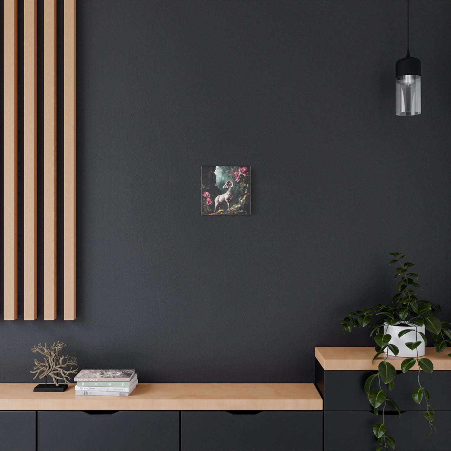 Mountain Ram Canvas Wall Art | Moody Wildlife Matte Print